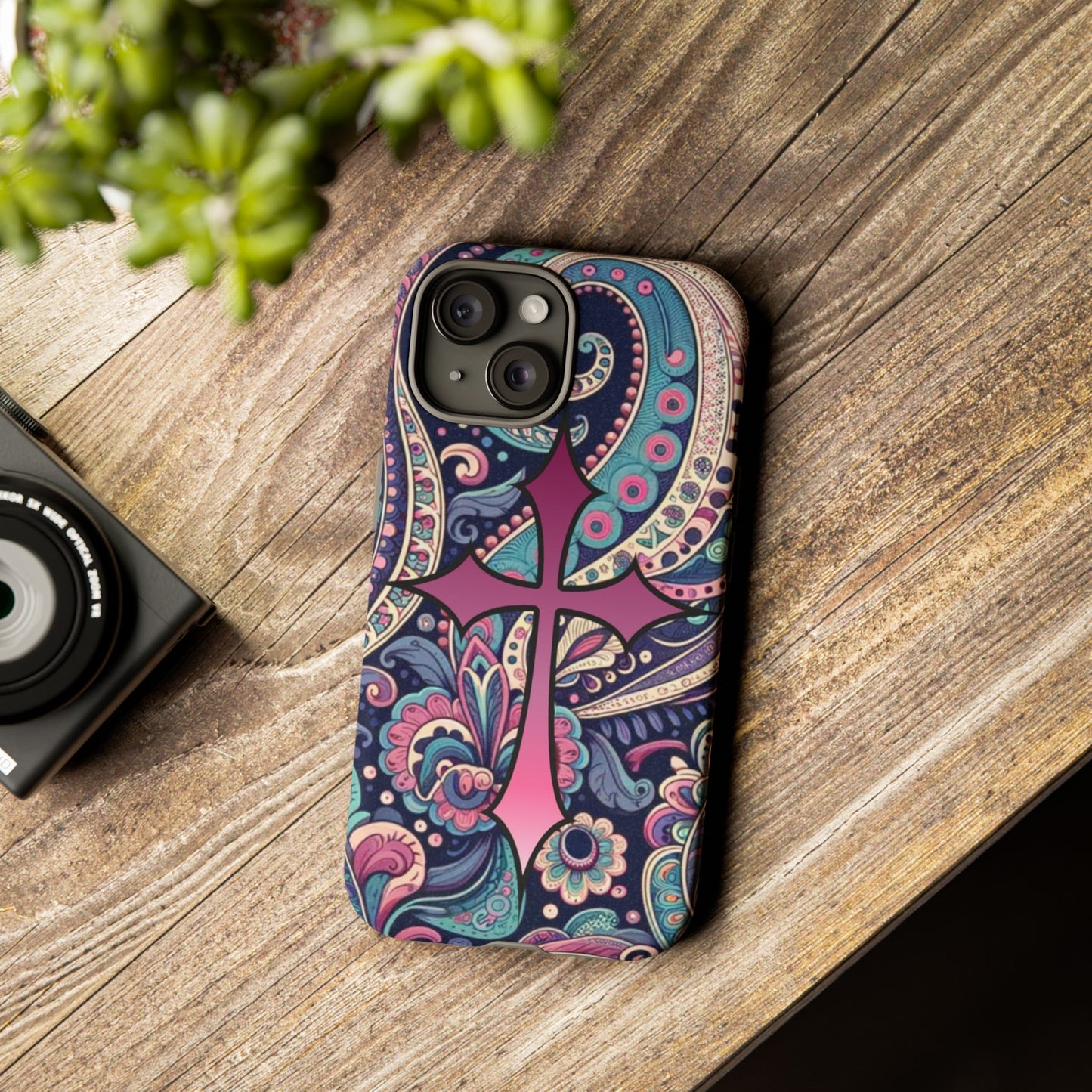 Colorful Cross Phone Case, Tough Phone Cover, Bohemian Style, Unique Gift for Her, Spiritual Design, Easter Accessories