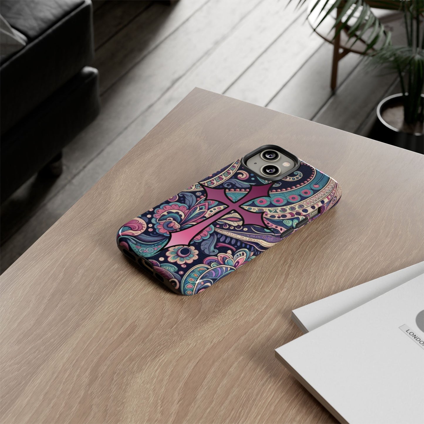 Colorful Cross Phone Case, Tough Phone Cover, Bohemian Style, Unique Gift for Her, Spiritual Design, Easter Accessories