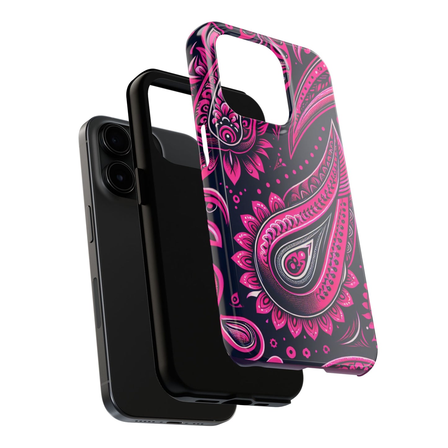 Phone Case - Vibrant Hot Pink Paisley with Black Background