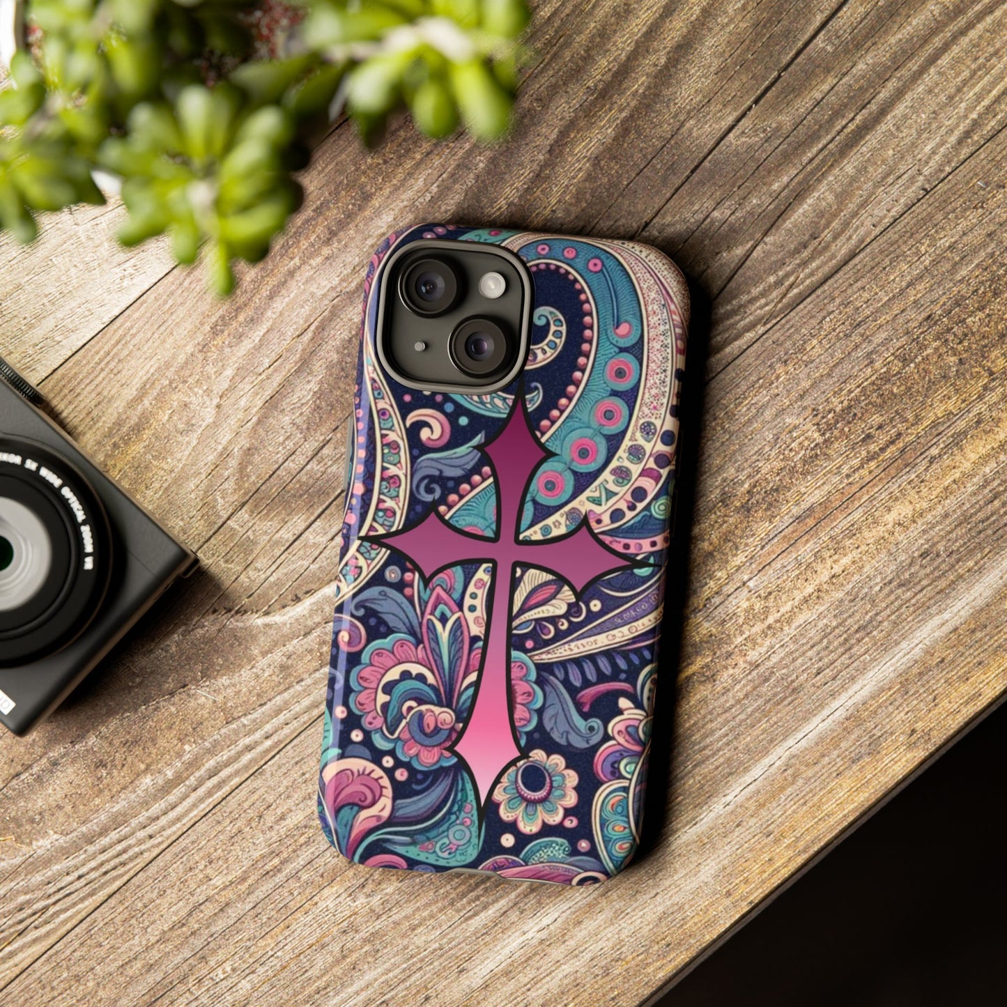 Colorful Cross Phone Case, Tough Phone Cover, Bohemian Style, Unique Gift for Her, Spiritual Design, Easter Accessories