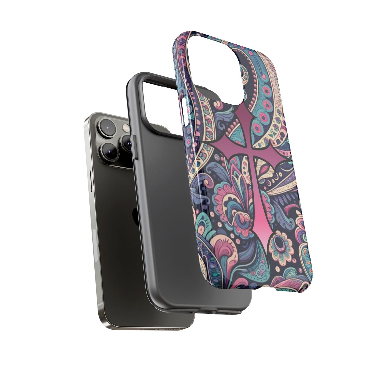 Colorful Cross Phone Case, Tough Phone Cover, Bohemian Style, Unique Gift for Her, Spiritual Design, Easter Accessories