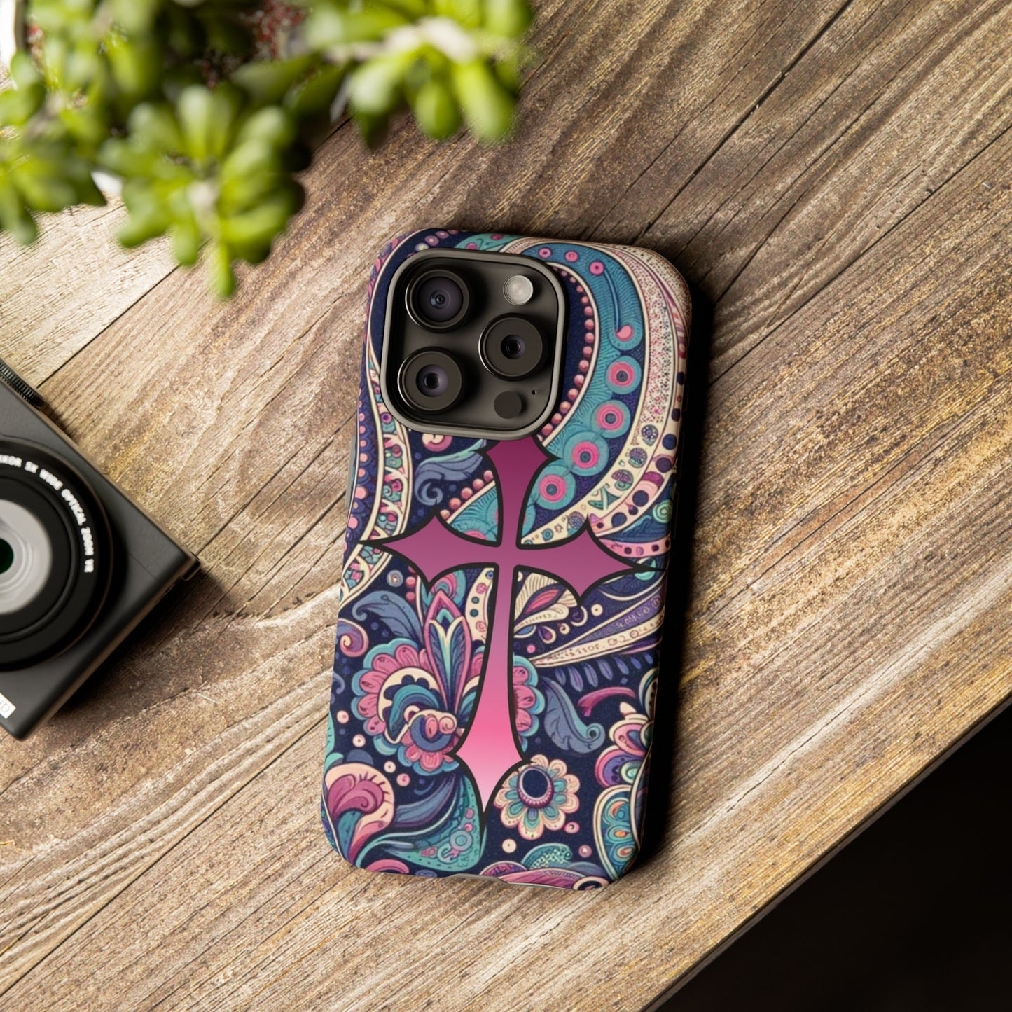 Colorful Cross Phone Case, Tough Phone Cover, Bohemian Style, Unique Gift for Her, Spiritual Design, Easter Accessories