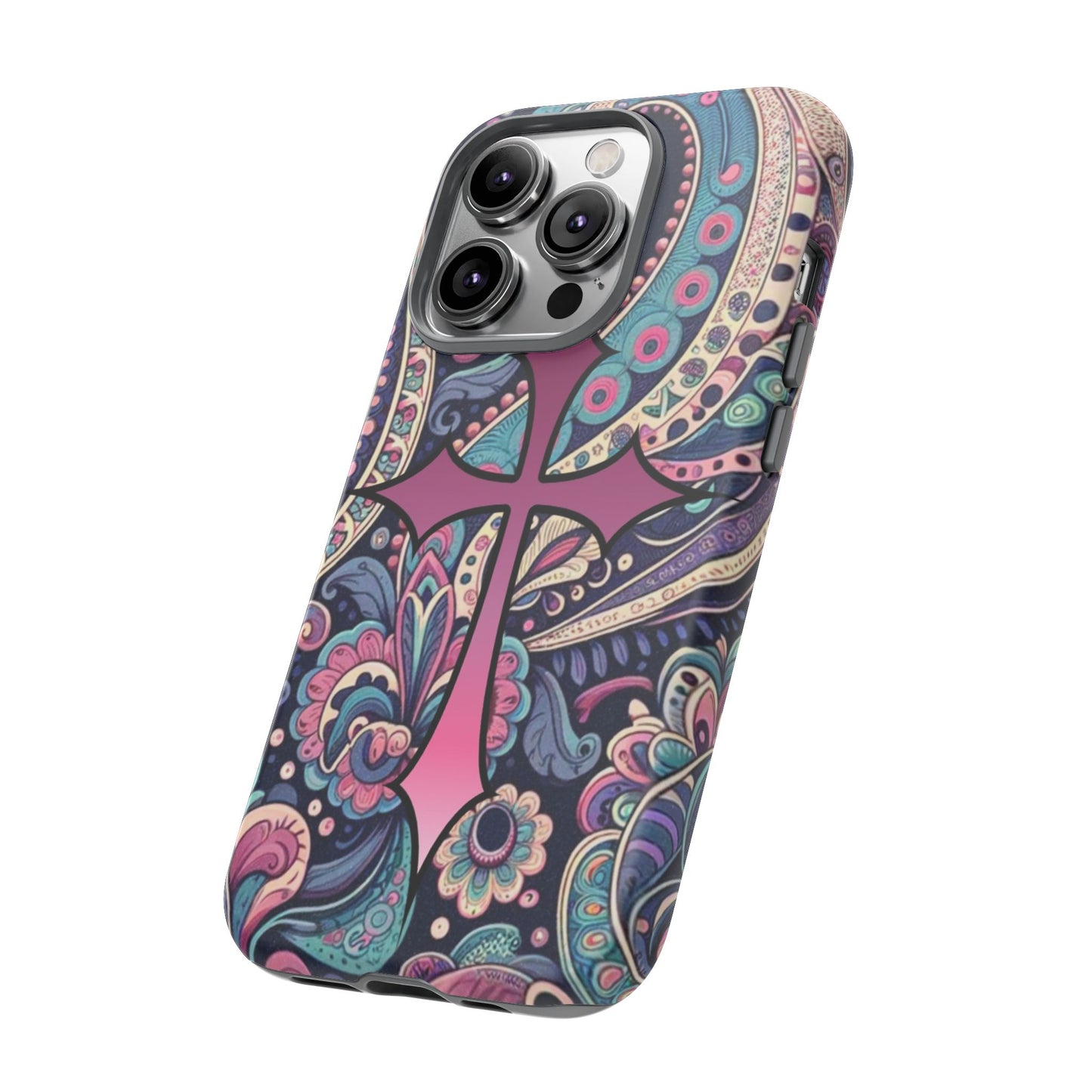 Colorful Cross Phone Case, Tough Phone Cover, Bohemian Style, Unique Gift for Her, Spiritual Design, Easter Accessories