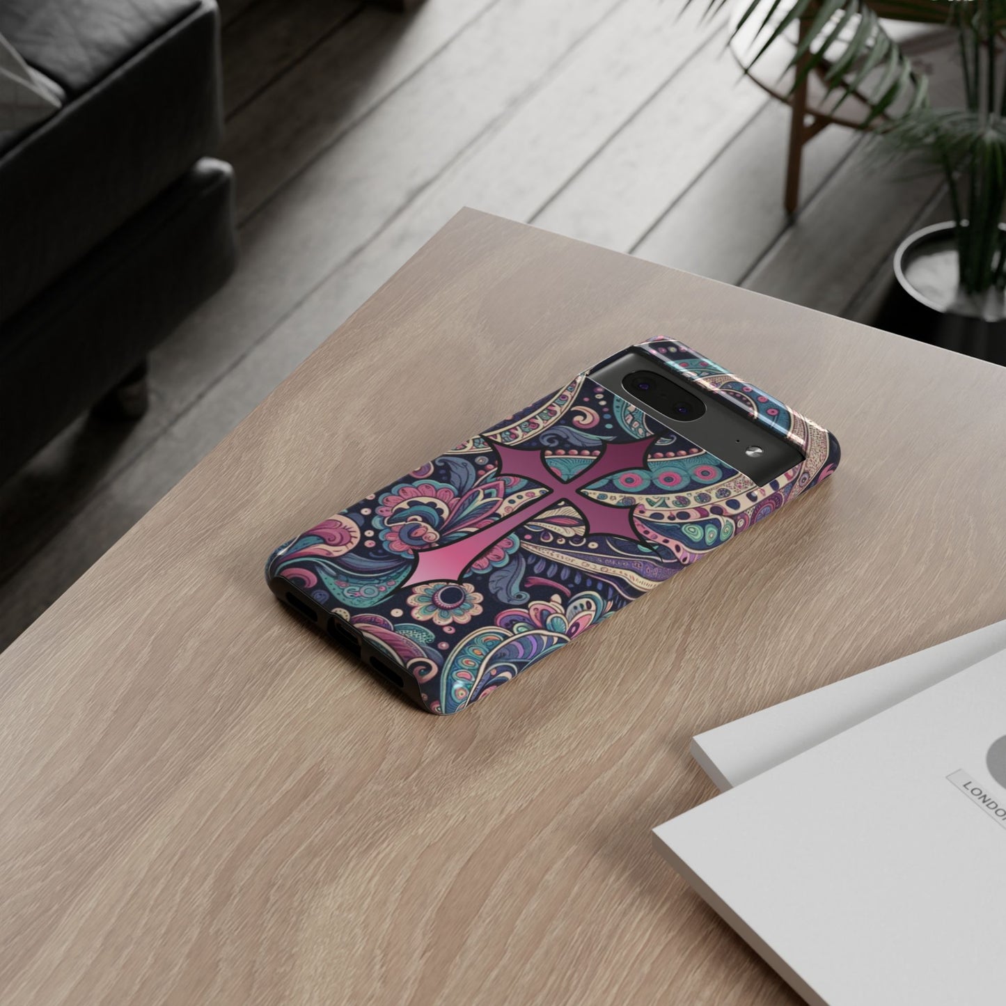 Colorful Cross Phone Case, Tough Phone Cover, Bohemian Style, Unique Gift for Her, Spiritual Design, Easter Accessories