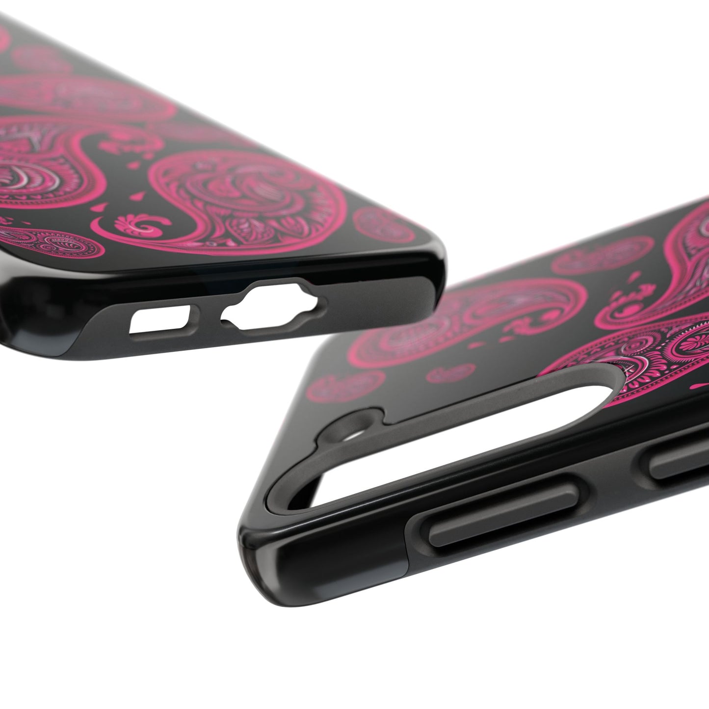 Tough Phone Case - Black with Hot Pink Paisley Design