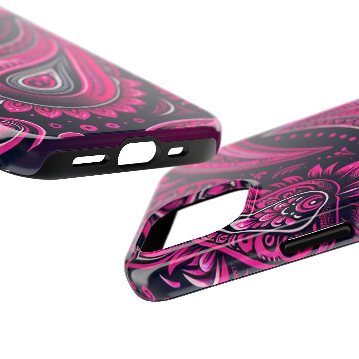 Phone Case - Vibrant Hot Pink Paisley with Black Background