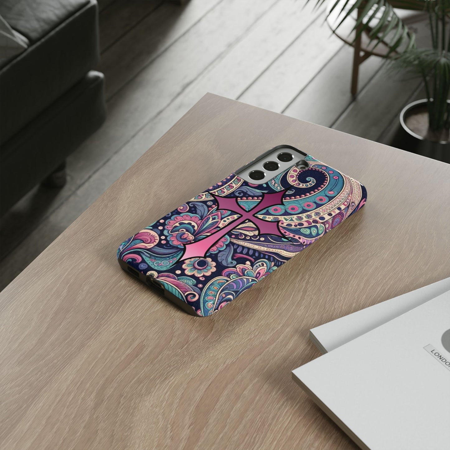 Colorful Cross Phone Case, Tough Phone Cover, Bohemian Style, Unique Gift for Her, Spiritual Design, Easter Accessories
