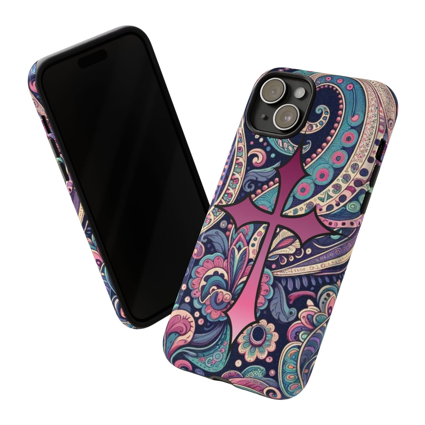Colorful Cross Phone Case, Tough Phone Cover, Bohemian Style, Unique Gift for Her, Spiritual Design, Easter Accessories