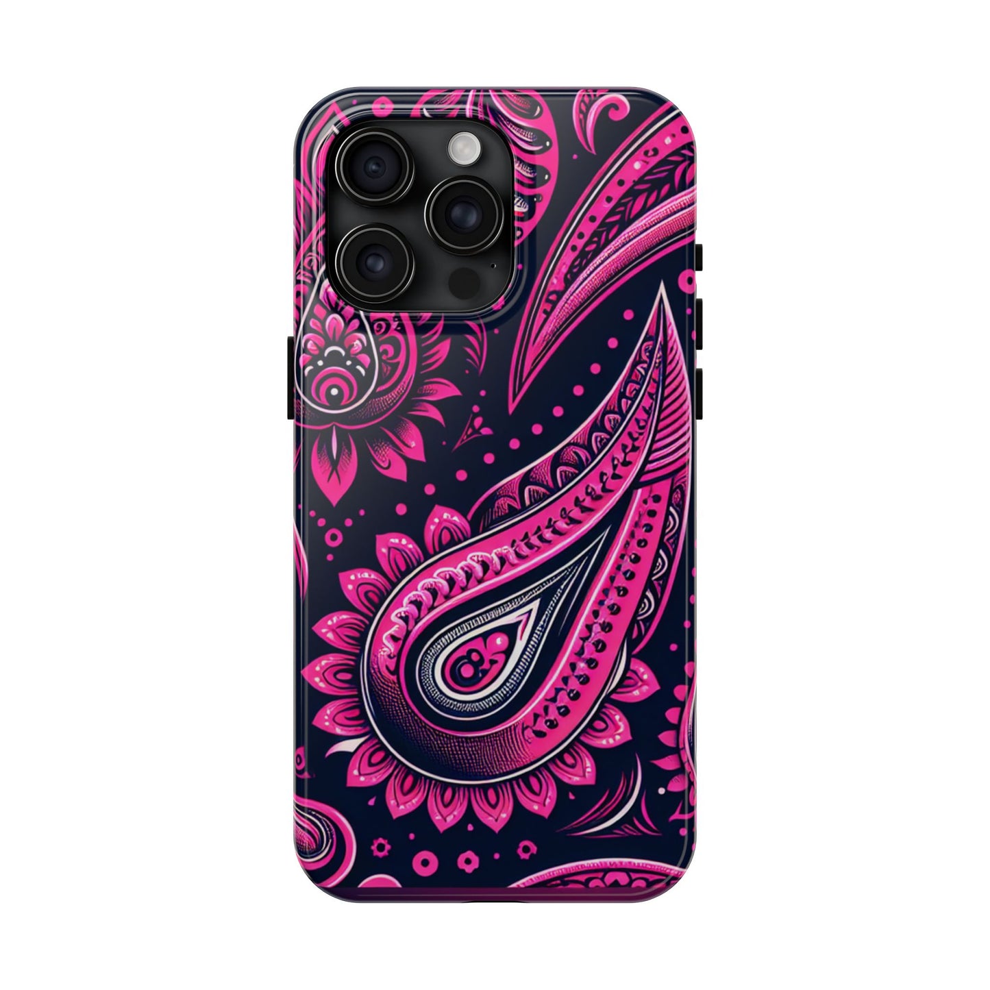 Phone Case - Vibrant Hot Pink Paisley with Black Background