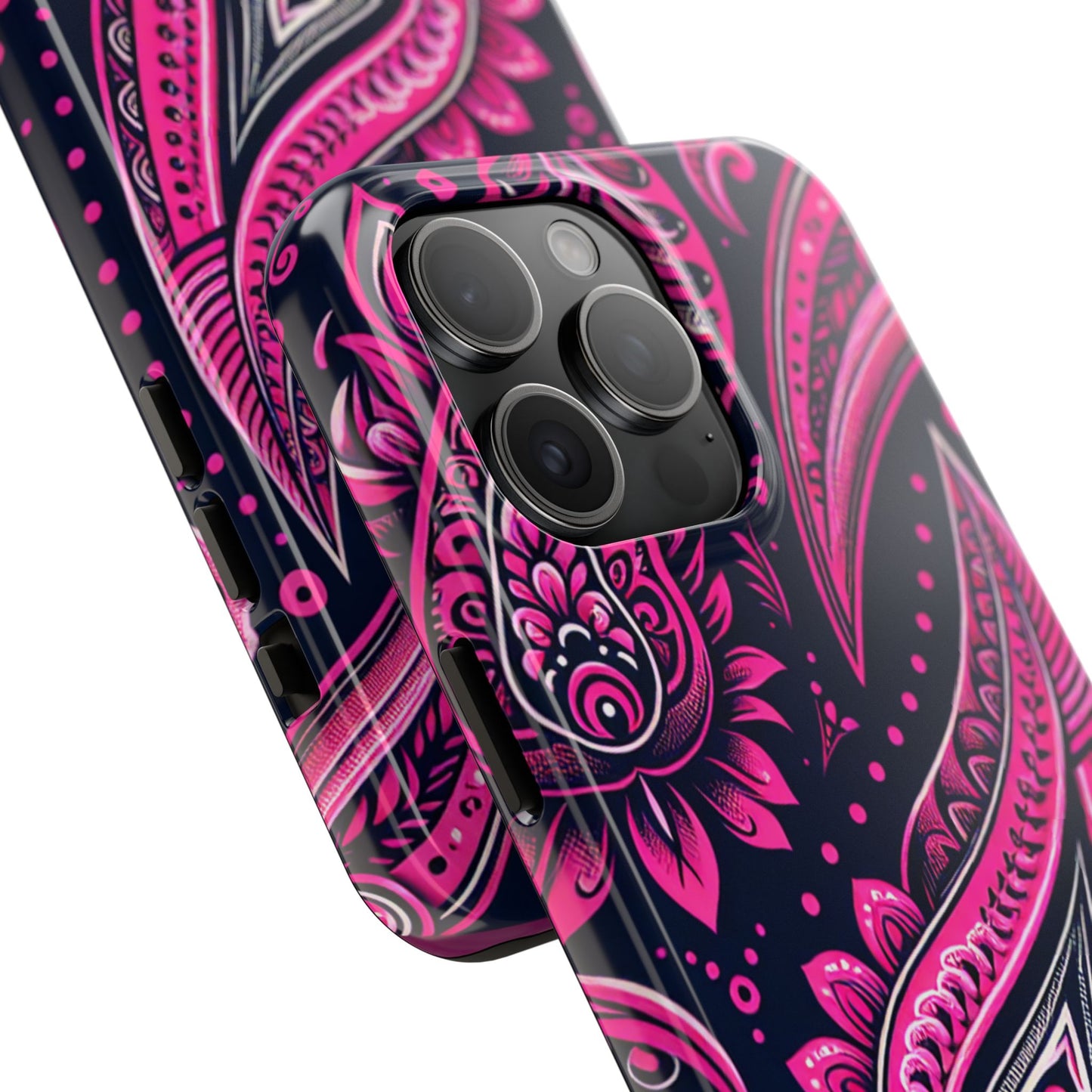 Phone Case - Vibrant Hot Pink Paisley with Black Background