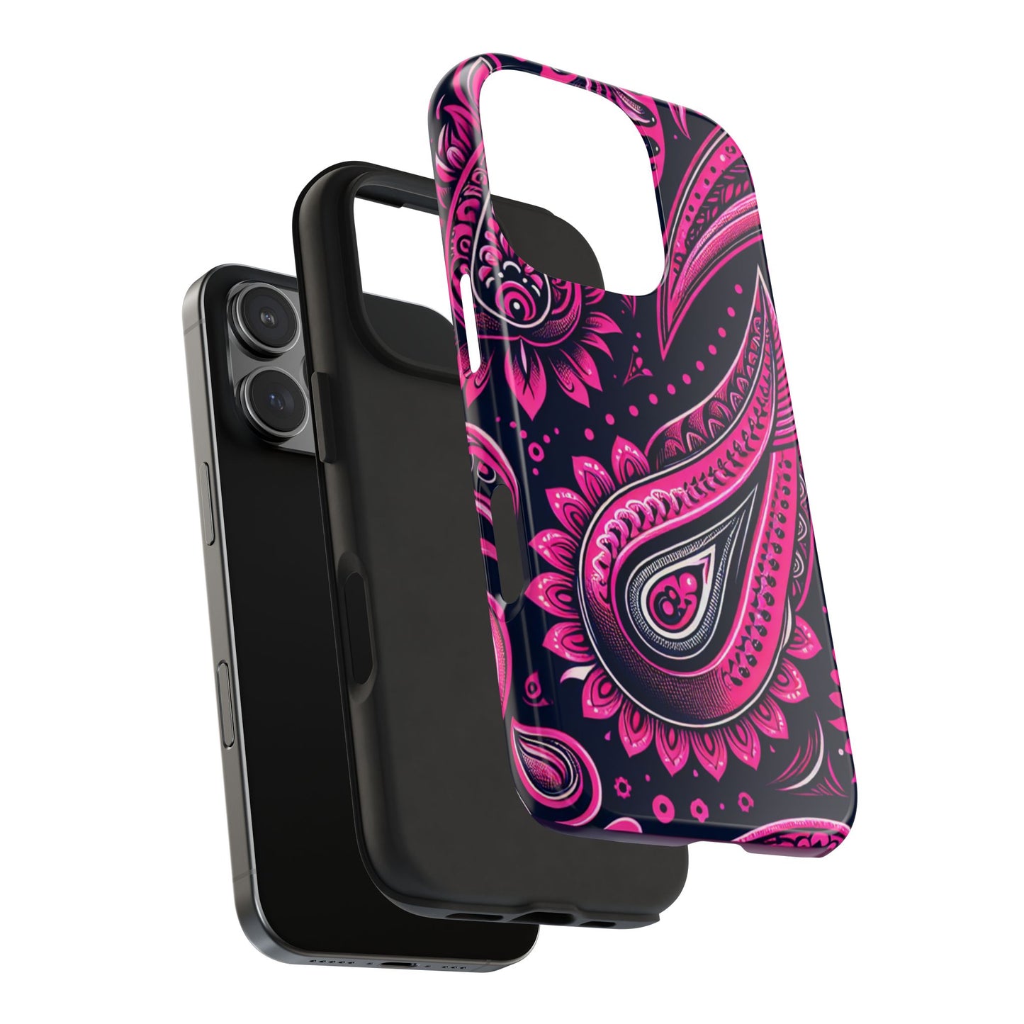Phone Case - Vibrant Hot Pink Paisley with Black Background