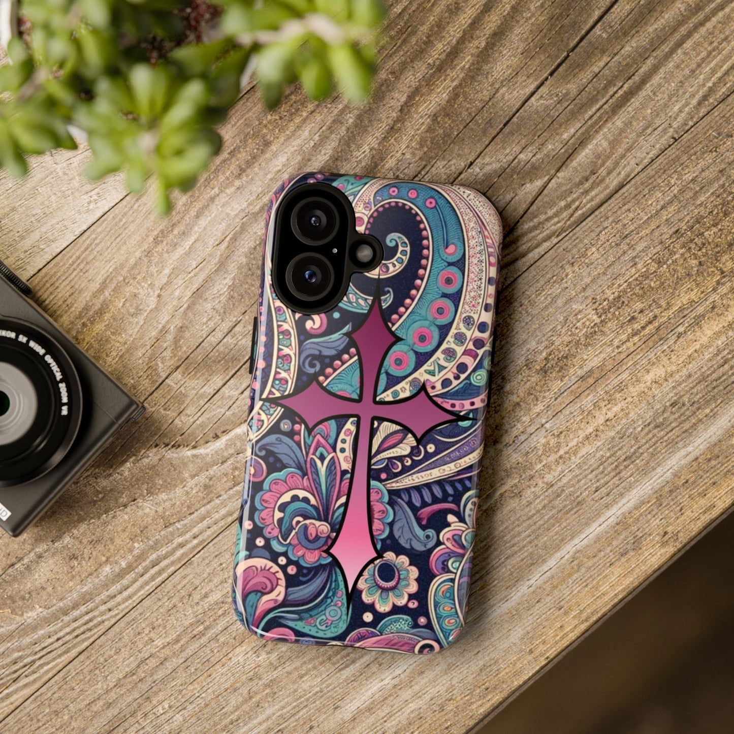 Colorful Cross Phone Case, Tough Phone Cover, Bohemian Style, Unique Gift for Her, Spiritual Design, Easter Accessories