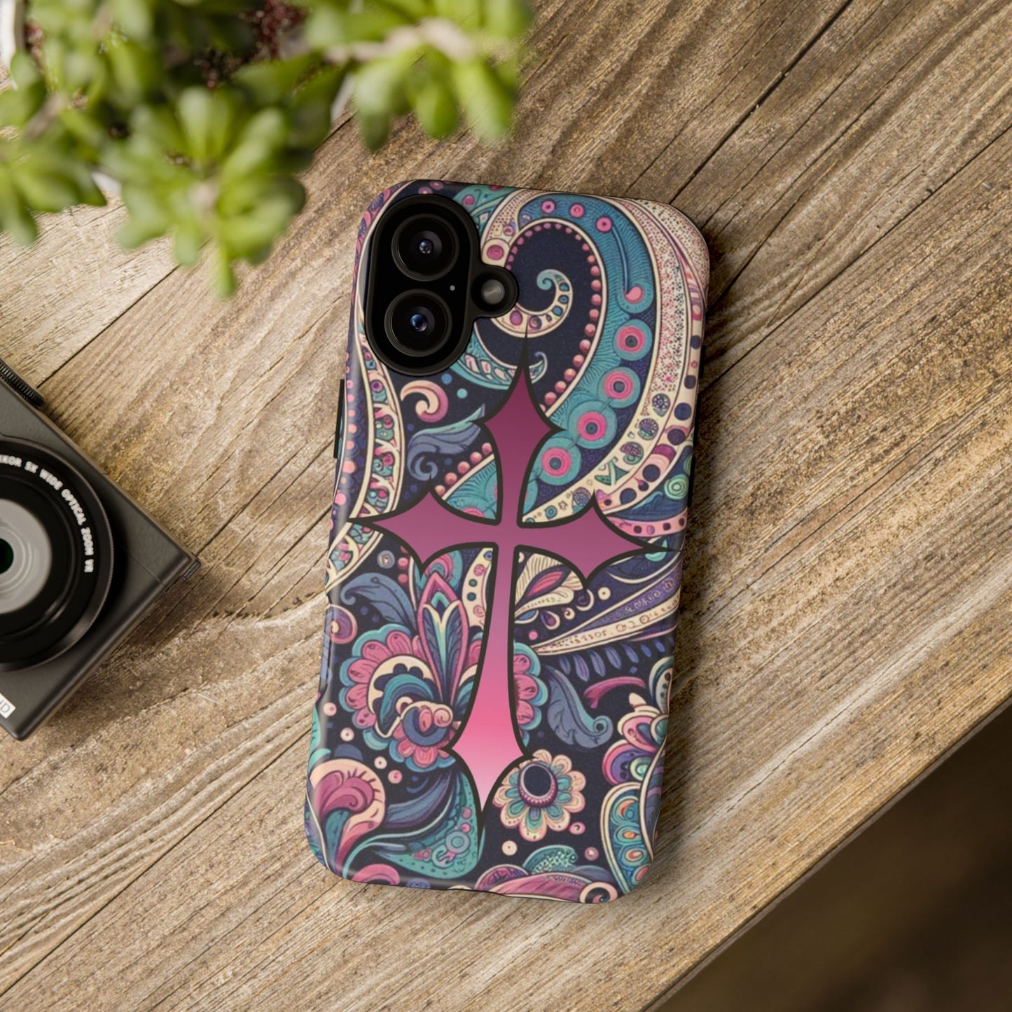 Colorful Cross Phone Case, Tough Phone Cover, Bohemian Style, Unique Gift for Her, Spiritual Design, Easter Accessories