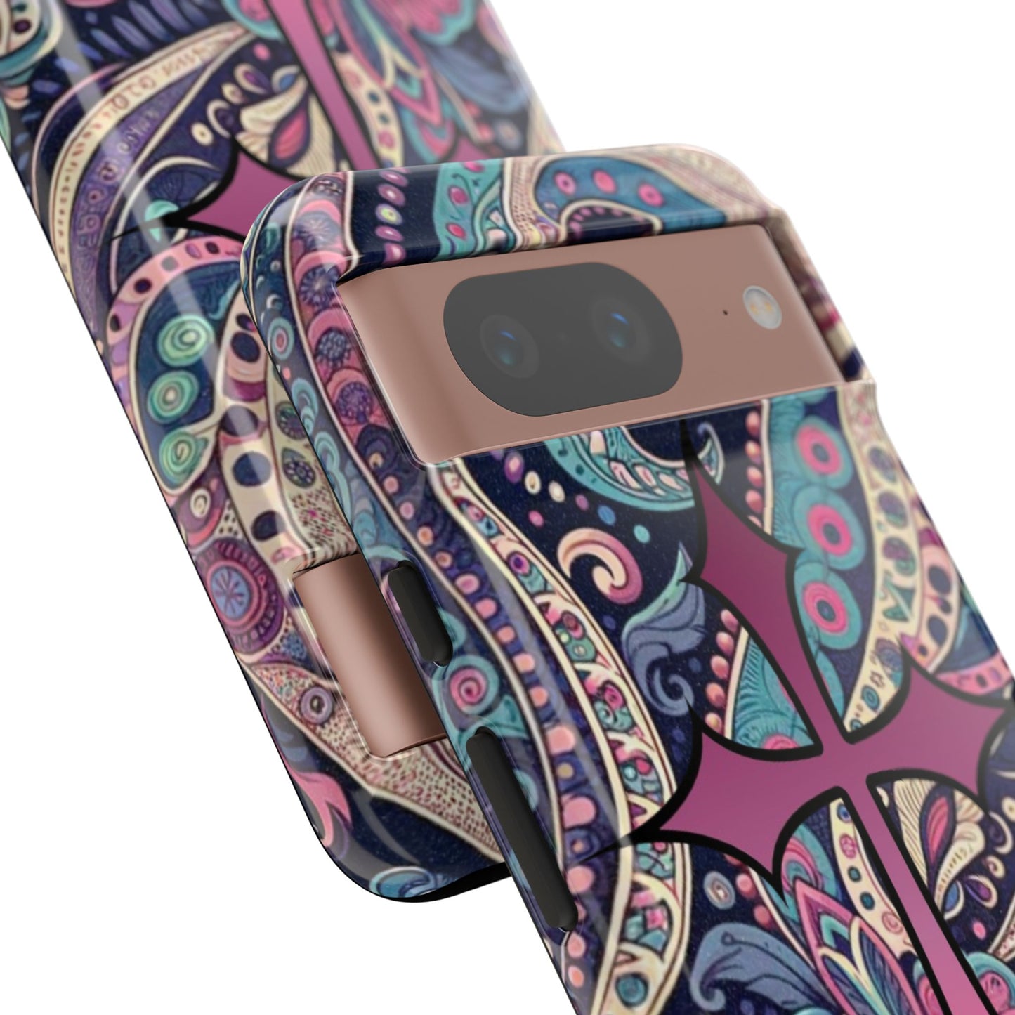 Colorful Cross Phone Case, Tough Phone Cover, Bohemian Style, Unique Gift for Her, Spiritual Design, Easter Accessories
