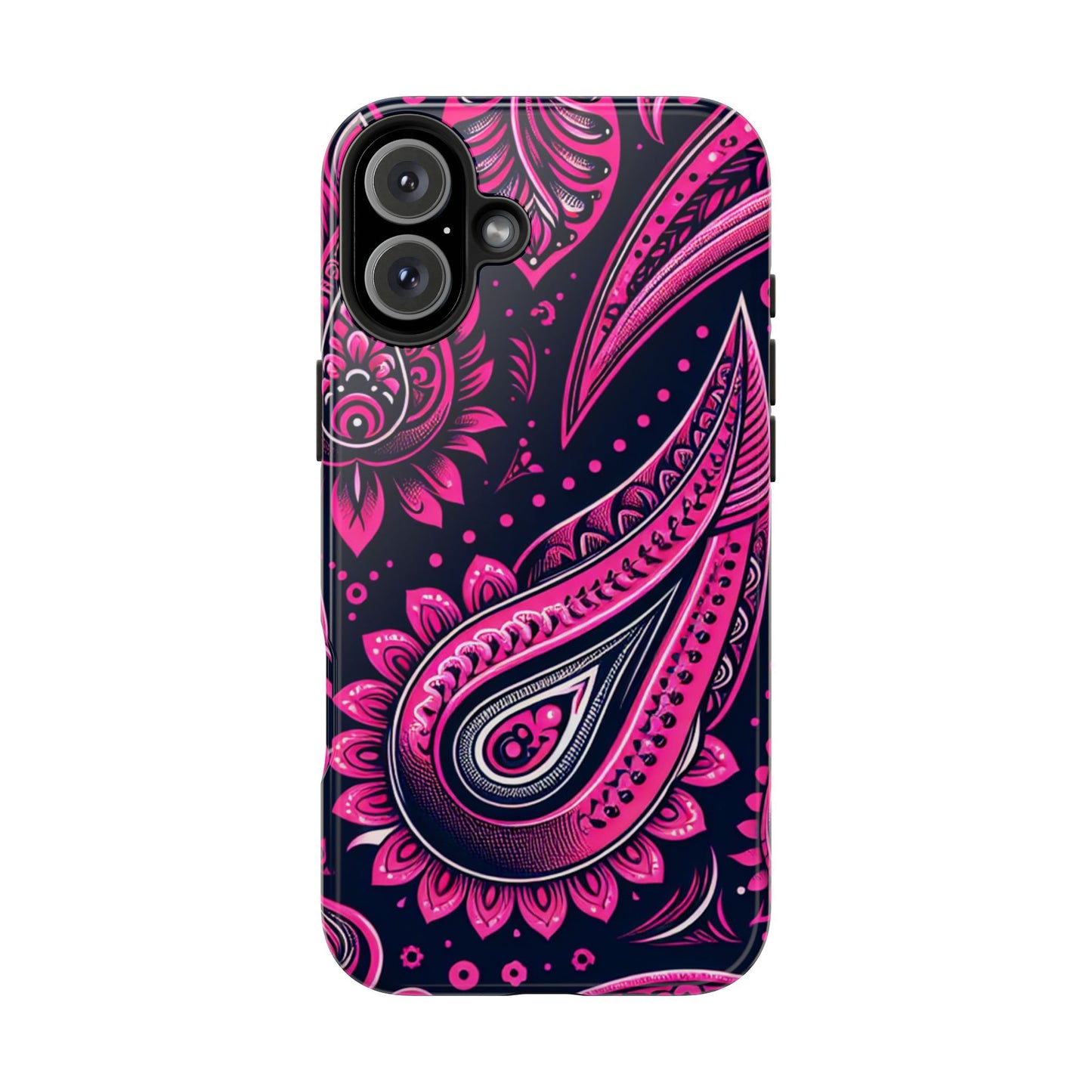 Phone Case - Vibrant Hot Pink Paisley with Black Background