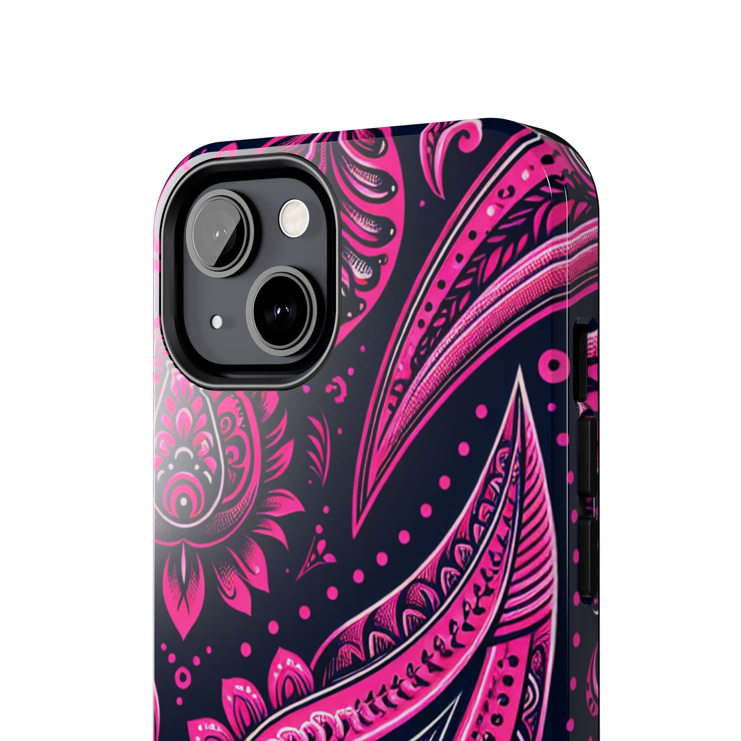 Phone Case - Vibrant Hot Pink Paisley with Black Background