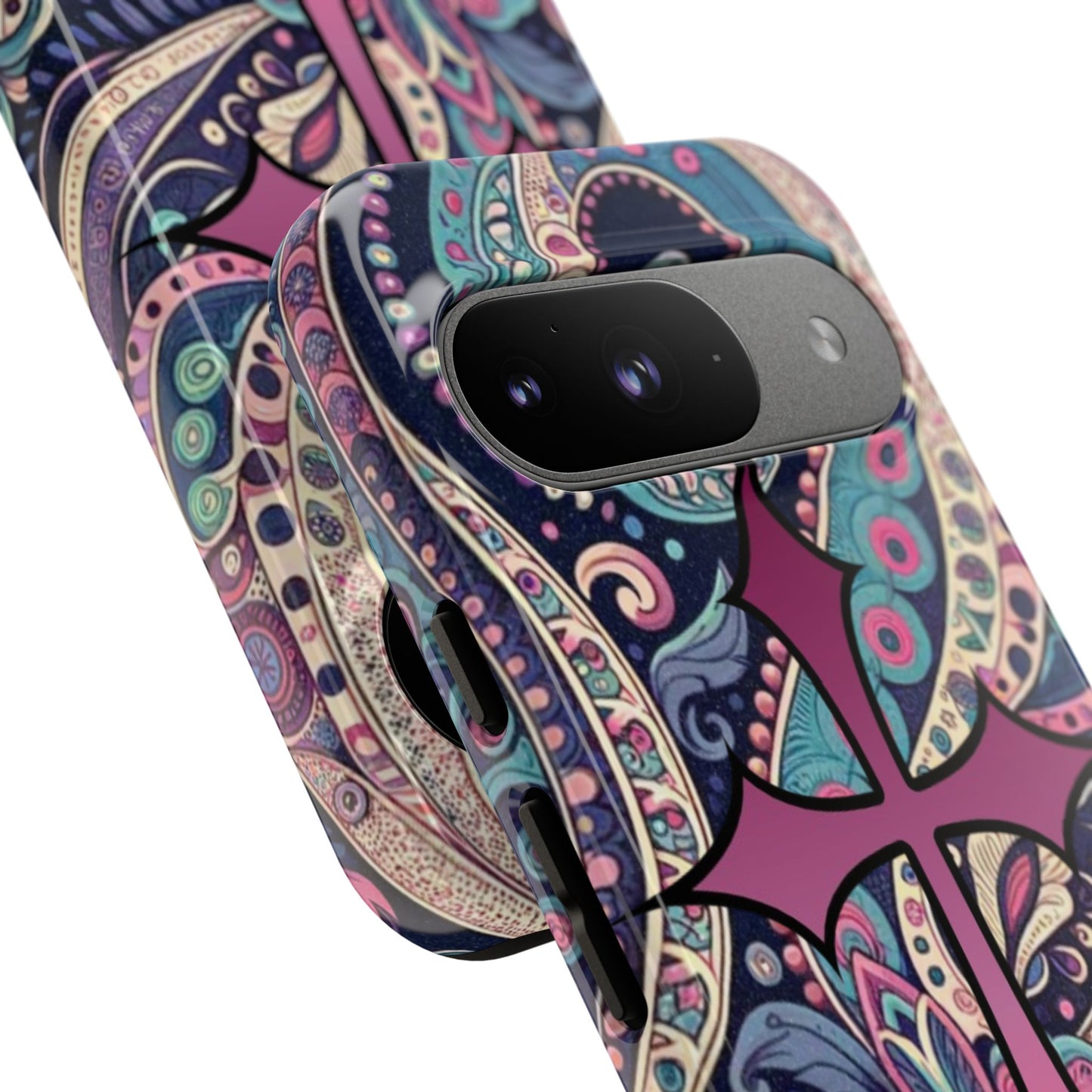 Colorful Cross Phone Case, Tough Phone Cover, Bohemian Style, Unique Gift for Her, Spiritual Design, Easter Accessories