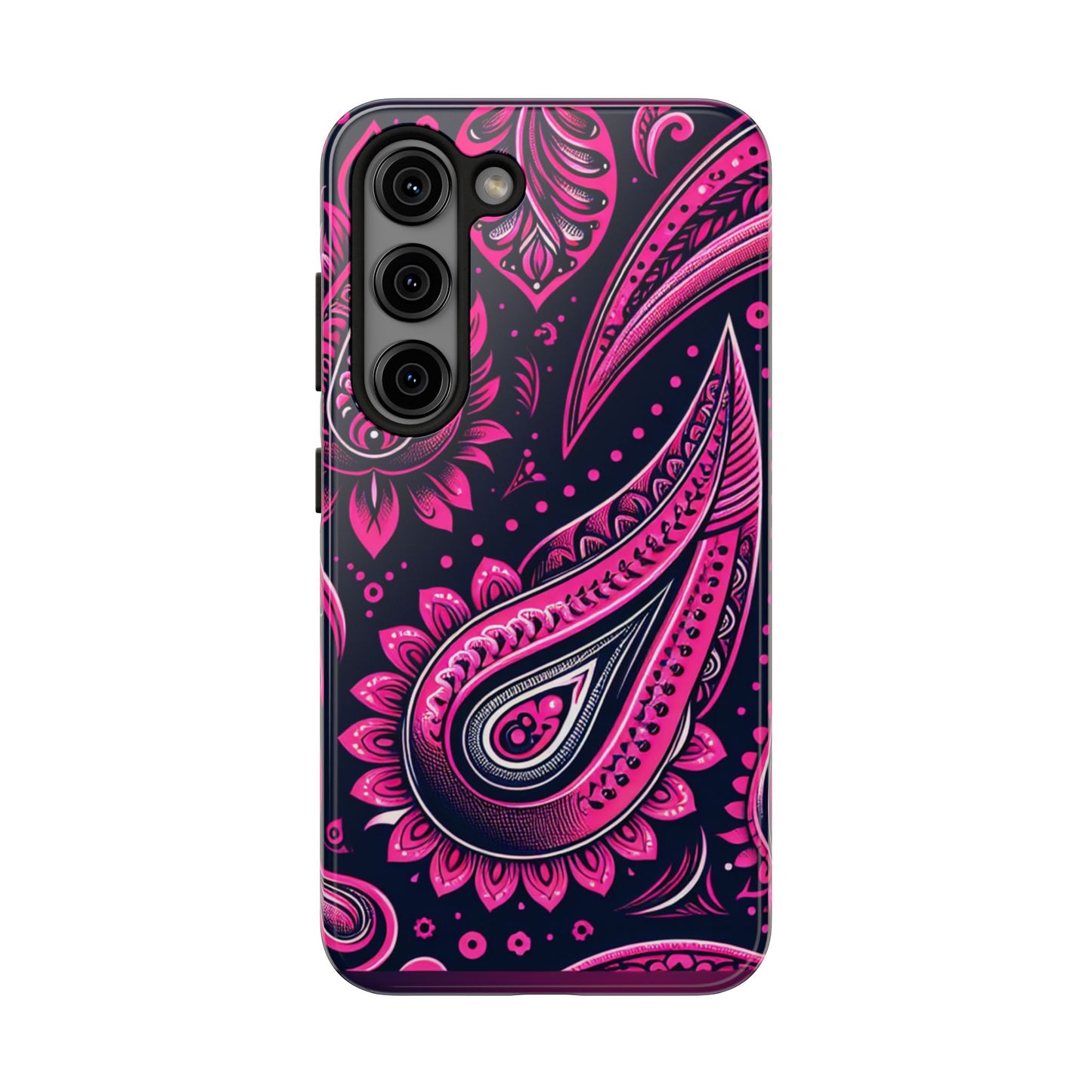 Phone Case - Vibrant Hot Pink Paisley with Black Background