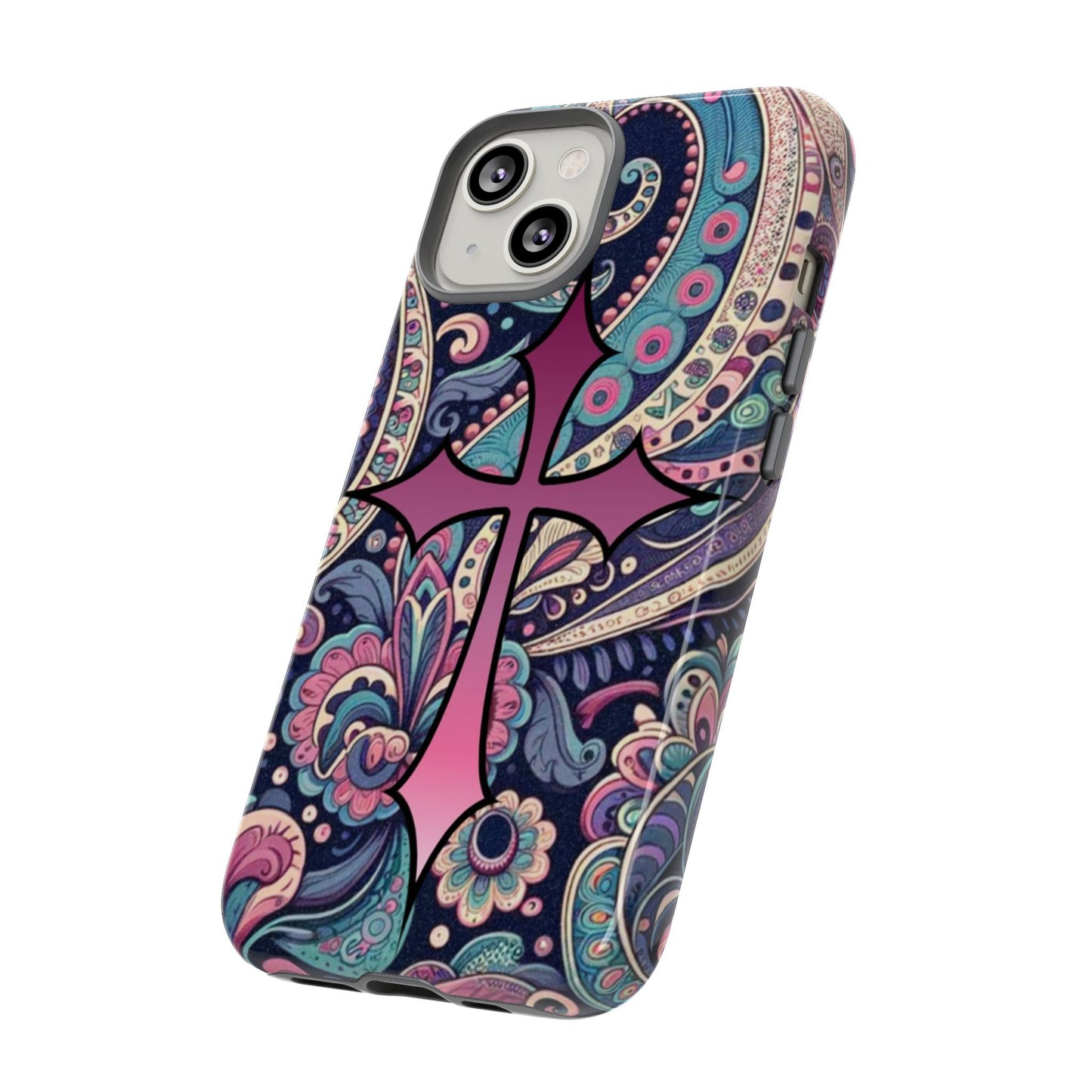 Colorful Cross Phone Case, Tough Phone Cover, Bohemian Style, Unique Gift for Her, Spiritual Design, Easter Accessories