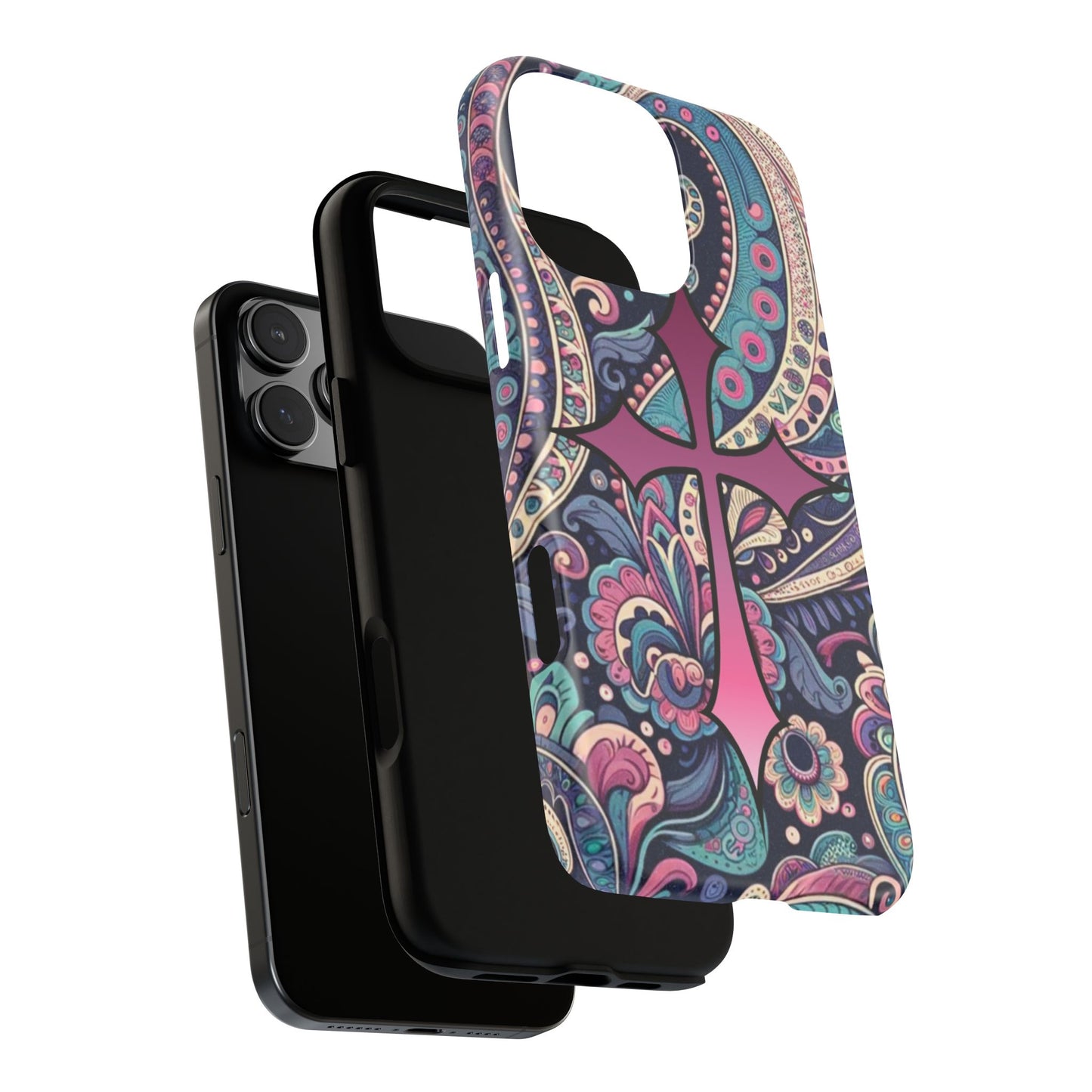 Colorful Cross Phone Case, Tough Phone Cover, Bohemian Style, Unique Gift for Her, Spiritual Design, Easter Accessories