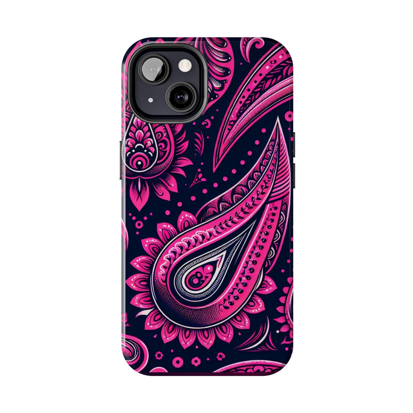 Phone Case - Vibrant Hot Pink Paisley with Black Background
