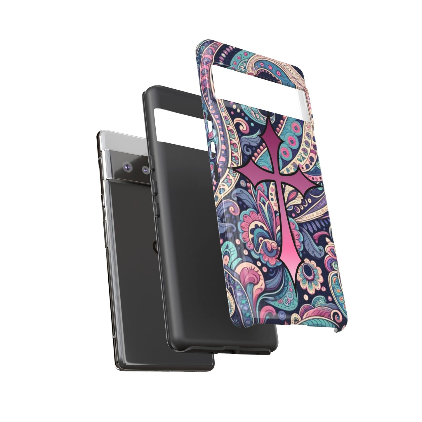 Colorful Cross Phone Case, Tough Phone Cover, Bohemian Style, Unique Gift for Her, Spiritual Design, Easter Accessories