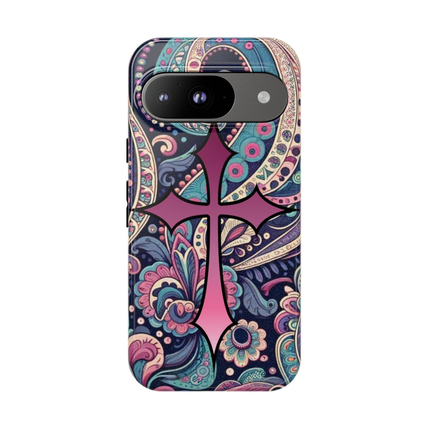Colorful Cross Phone Case, Tough Phone Cover, Bohemian Style, Unique Gift for Her, Spiritual Design, Easter Accessories
