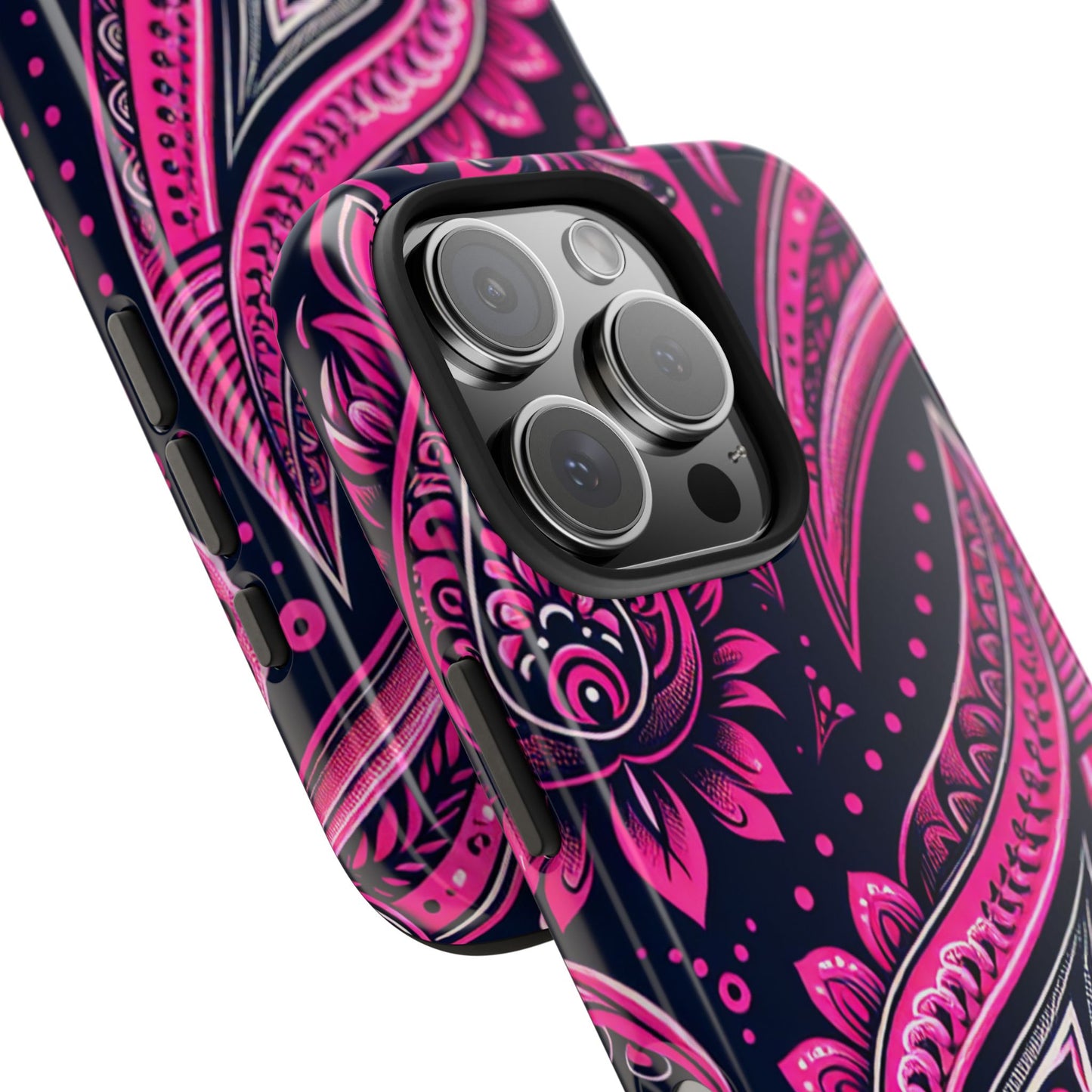 Phone Case - Vibrant Hot Pink Paisley with Black Background