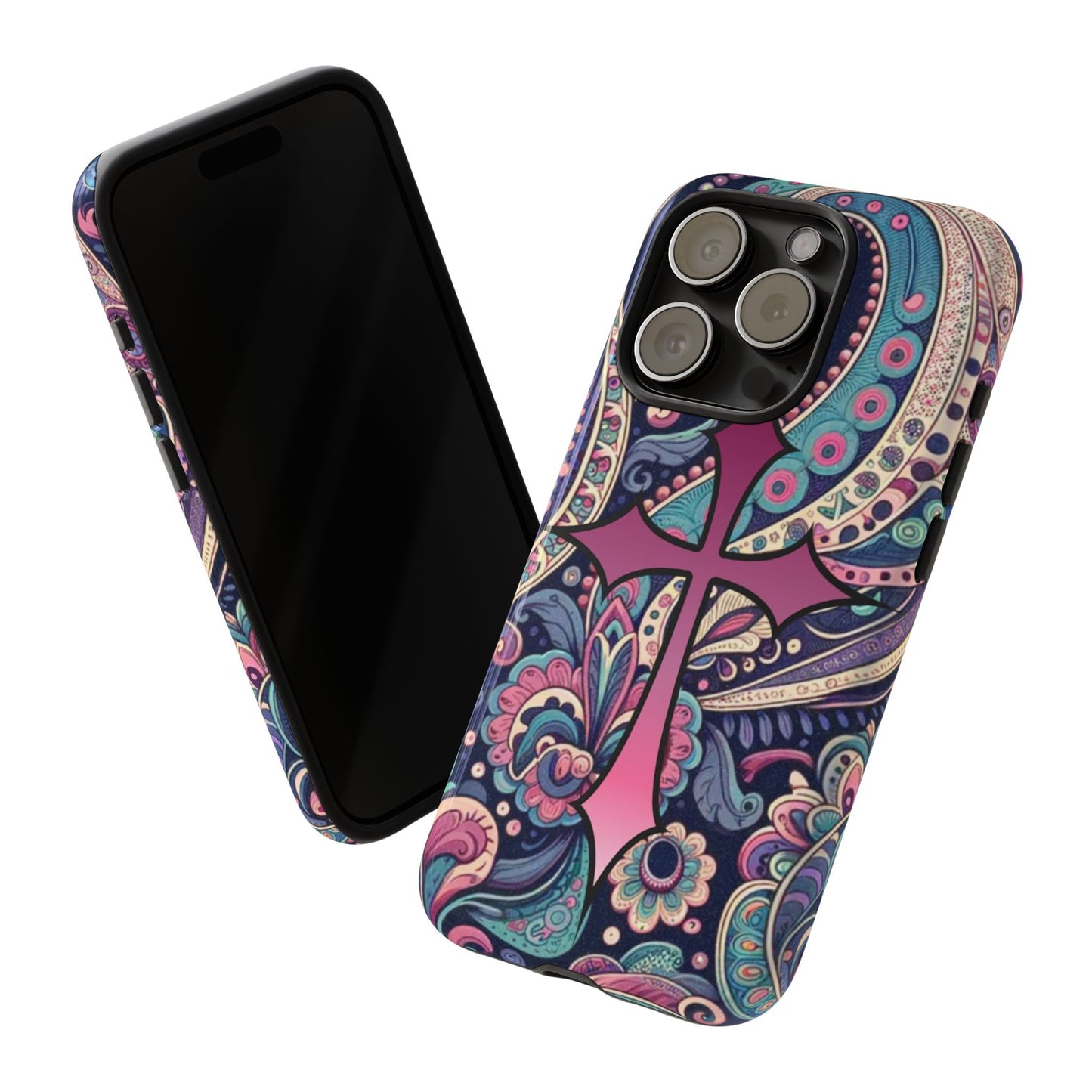 Colorful Cross Phone Case, Tough Phone Cover, Bohemian Style, Unique Gift for Her, Spiritual Design, Easter Accessories