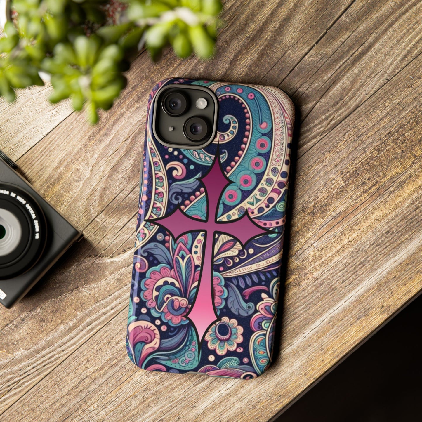 Colorful Cross Phone Case, Tough Phone Cover, Bohemian Style, Unique Gift for Her, Spiritual Design, Easter Accessories