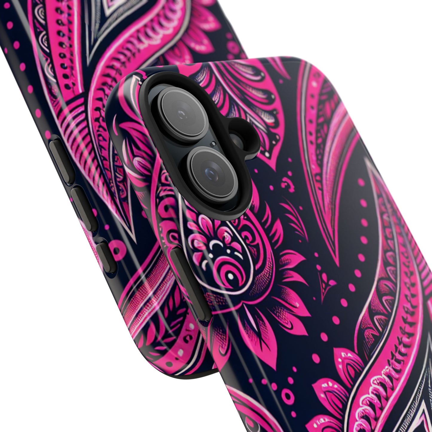 Phone Case - Vibrant Hot Pink Paisley with Black Background
