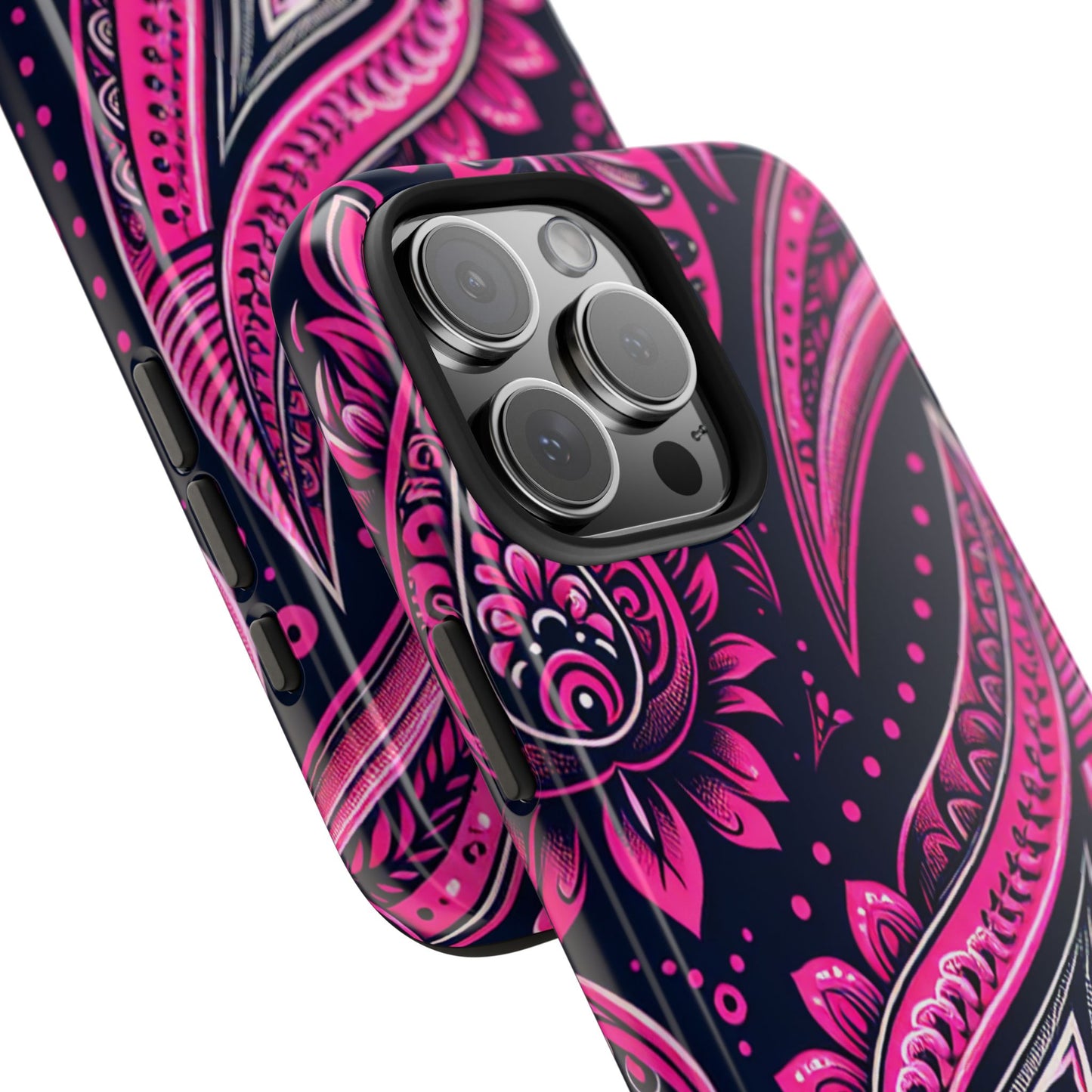 Phone Case - Vibrant Hot Pink Paisley with Black Background