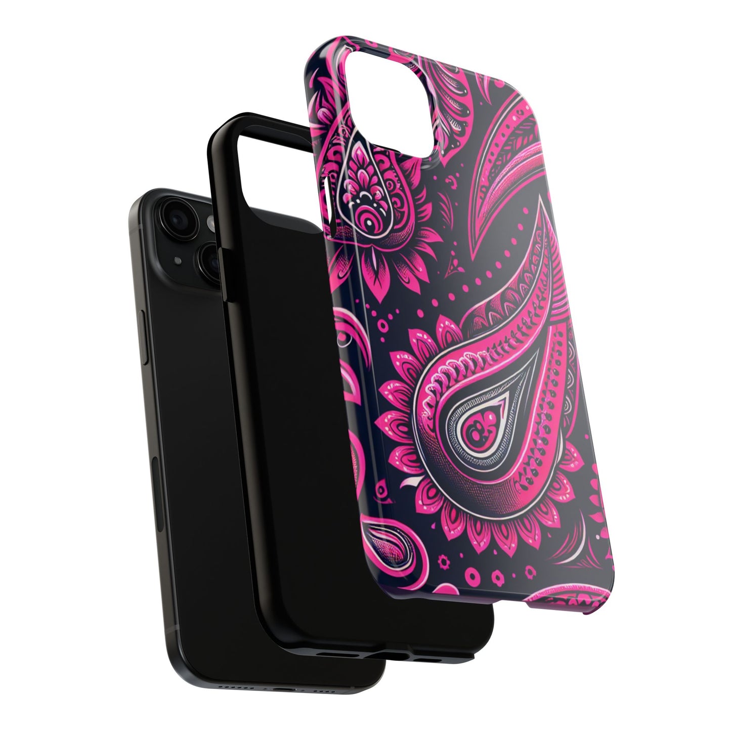 Phone Case - Vibrant Hot Pink Paisley with Black Background