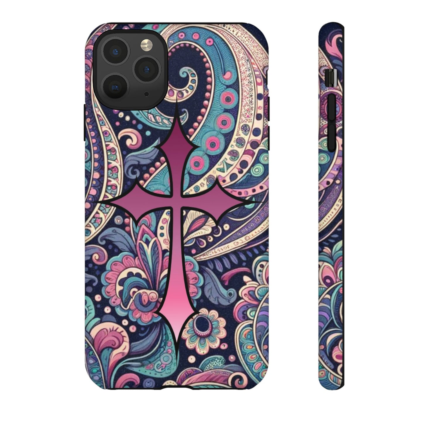 Colorful Cross Phone Case, Tough Phone Cover, Bohemian Style, Unique Gift for Her, Spiritual Design, Easter Accessories