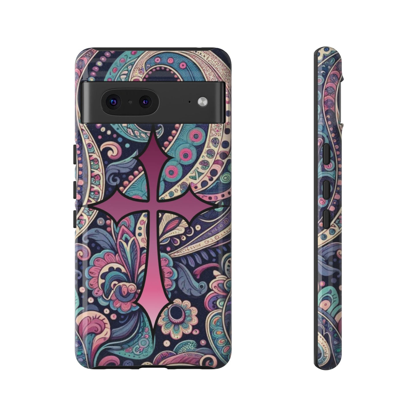 Colorful Cross Phone Case, Tough Phone Cover, Bohemian Style, Unique Gift for Her, Spiritual Design, Easter Accessories