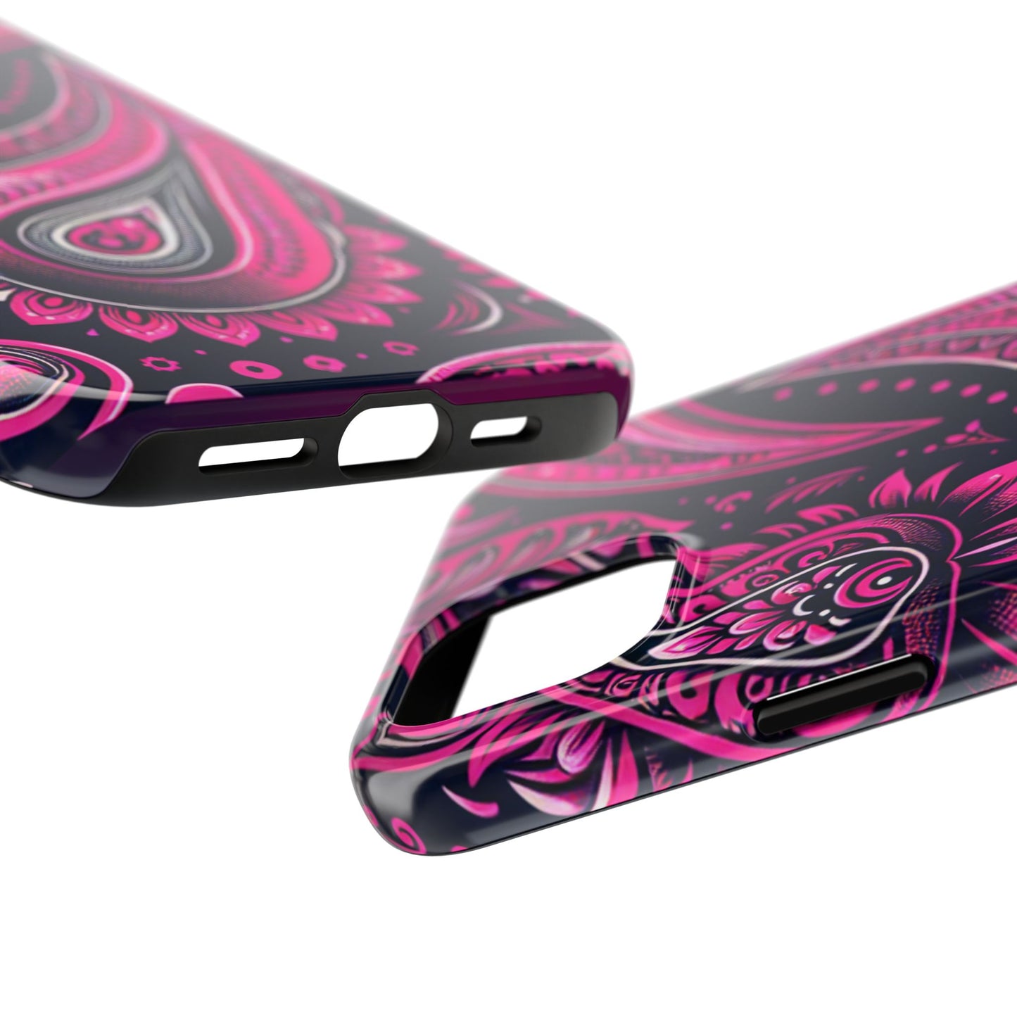 Phone Case - Vibrant Hot Pink Paisley with Black Background