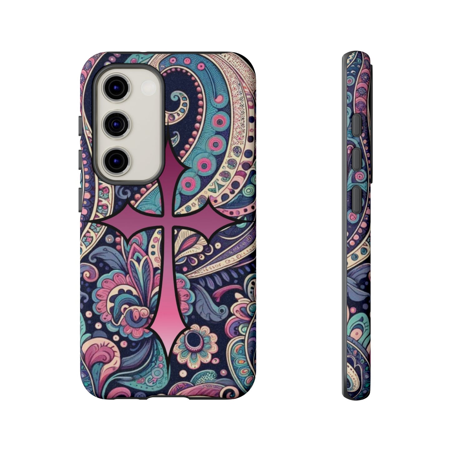 Colorful Cross Phone Case, Tough Phone Cover, Bohemian Style, Unique Gift for Her, Spiritual Design, Easter Accessories