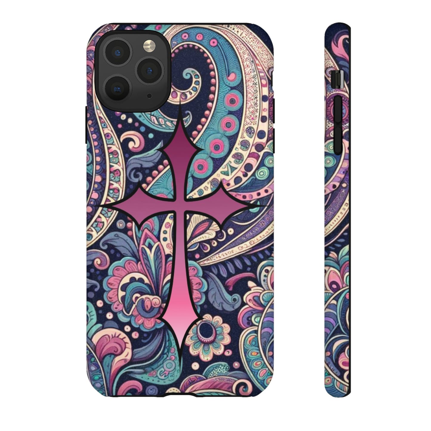 Colorful Cross Phone Case, Tough Phone Cover, Bohemian Style, Unique Gift for Her, Spiritual Design, Easter Accessories