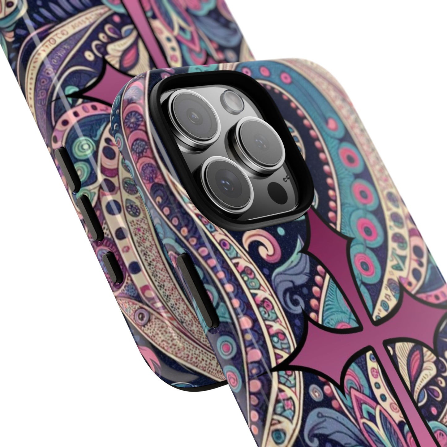 Colorful Cross Phone Case, Tough Phone Cover, Bohemian Style, Unique Gift for Her, Spiritual Design, Easter Accessories