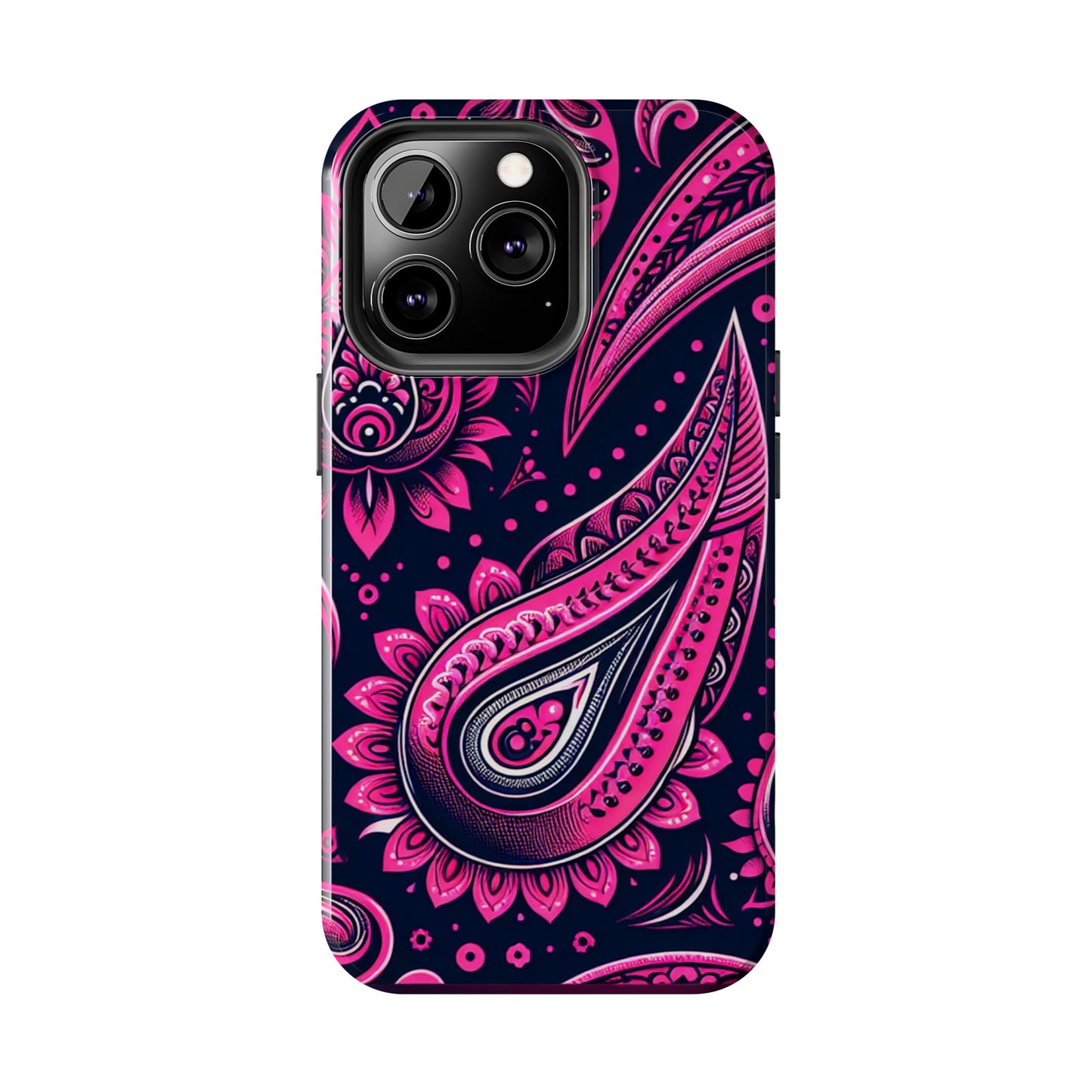 Phone Case - Vibrant Hot Pink Paisley with Black Background