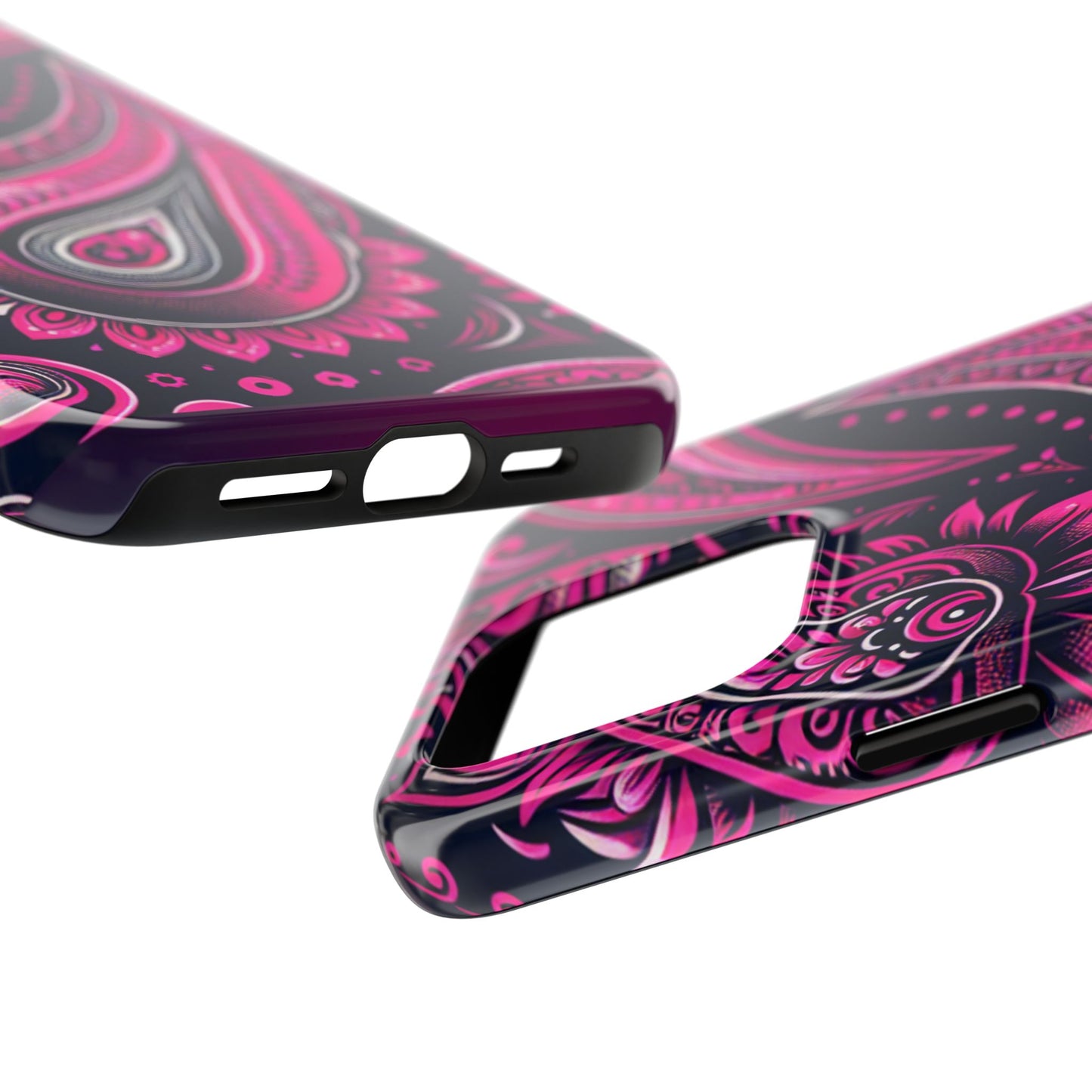 Phone Case - Vibrant Hot Pink Paisley with Black Background