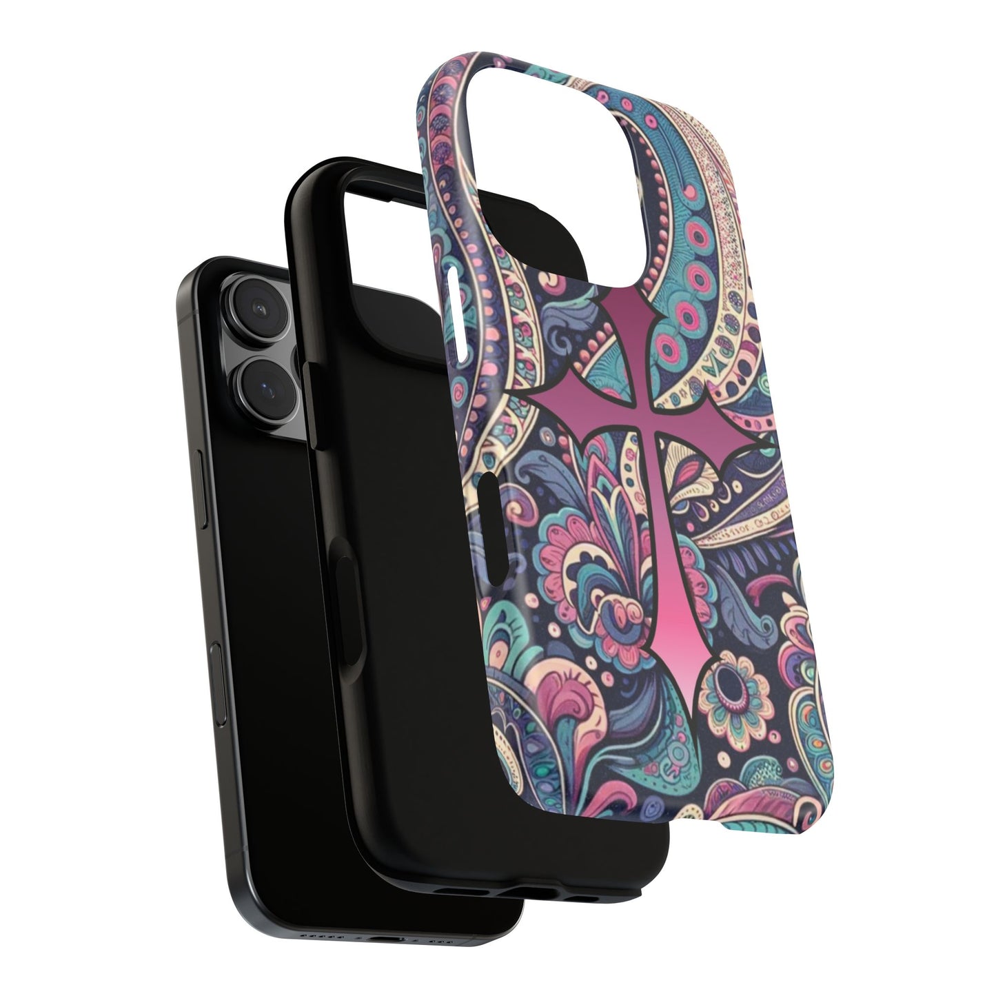 Colorful Cross Phone Case, Tough Phone Cover, Bohemian Style, Unique Gift for Her, Spiritual Design, Easter Accessories