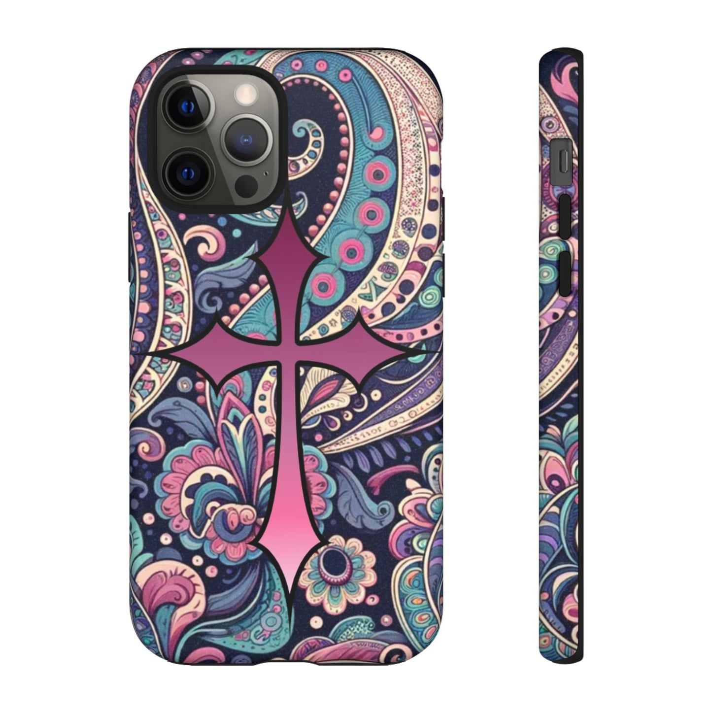 Colorful Cross Phone Case, Tough Phone Cover, Bohemian Style, Unique Gift for Her, Spiritual Design, Easter Accessories
