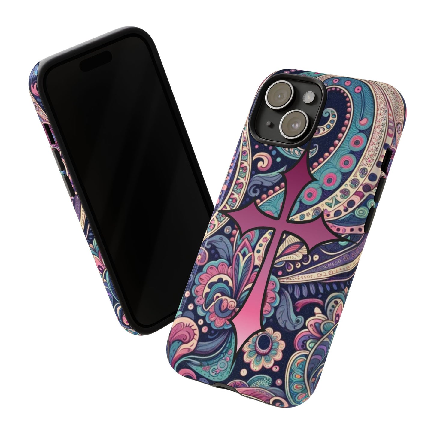 Colorful Cross Phone Case, Tough Phone Cover, Bohemian Style, Unique Gift for Her, Spiritual Design, Easter Accessories