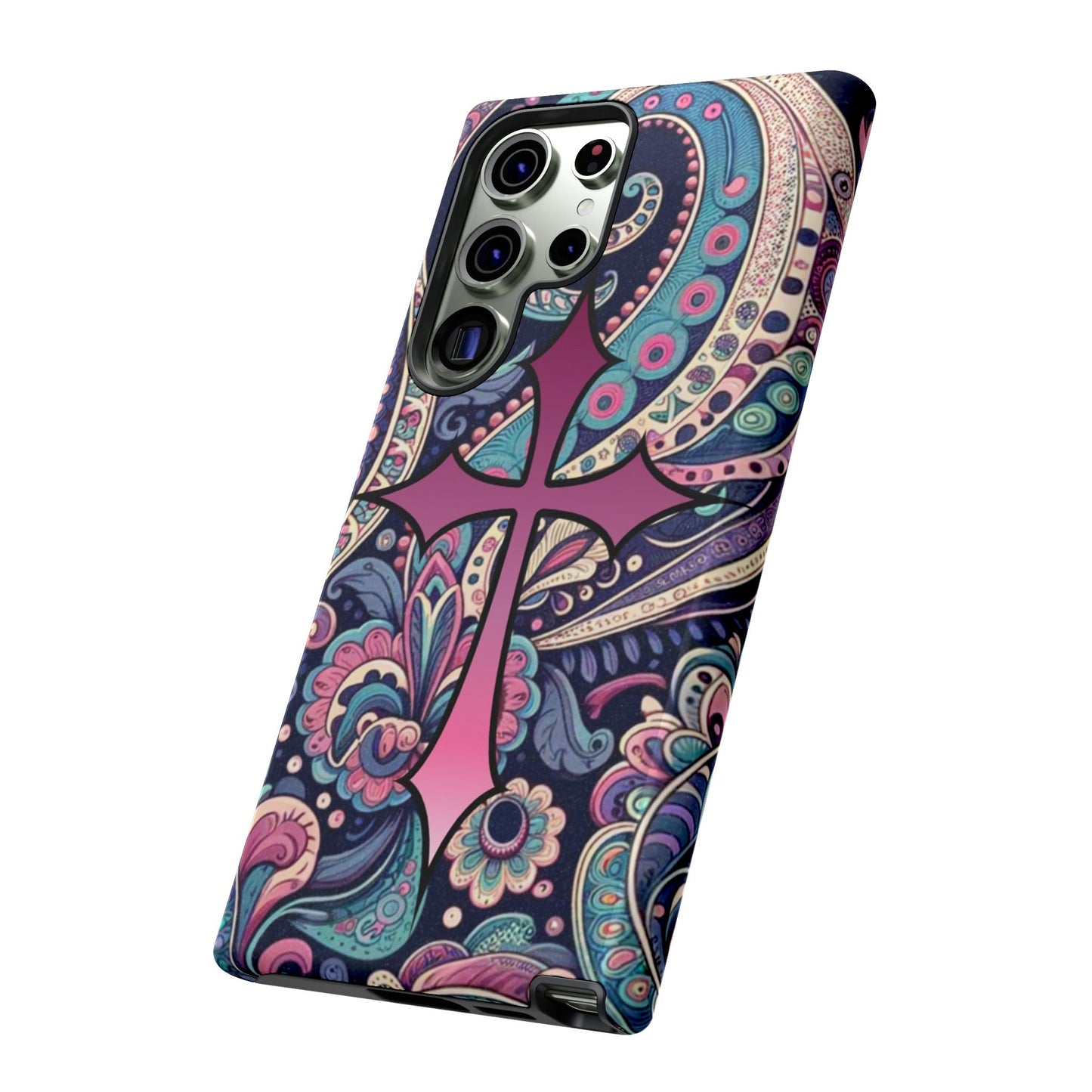 Colorful Cross Phone Case, Tough Phone Cover, Bohemian Style, Unique Gift for Her, Spiritual Design, Easter Accessories