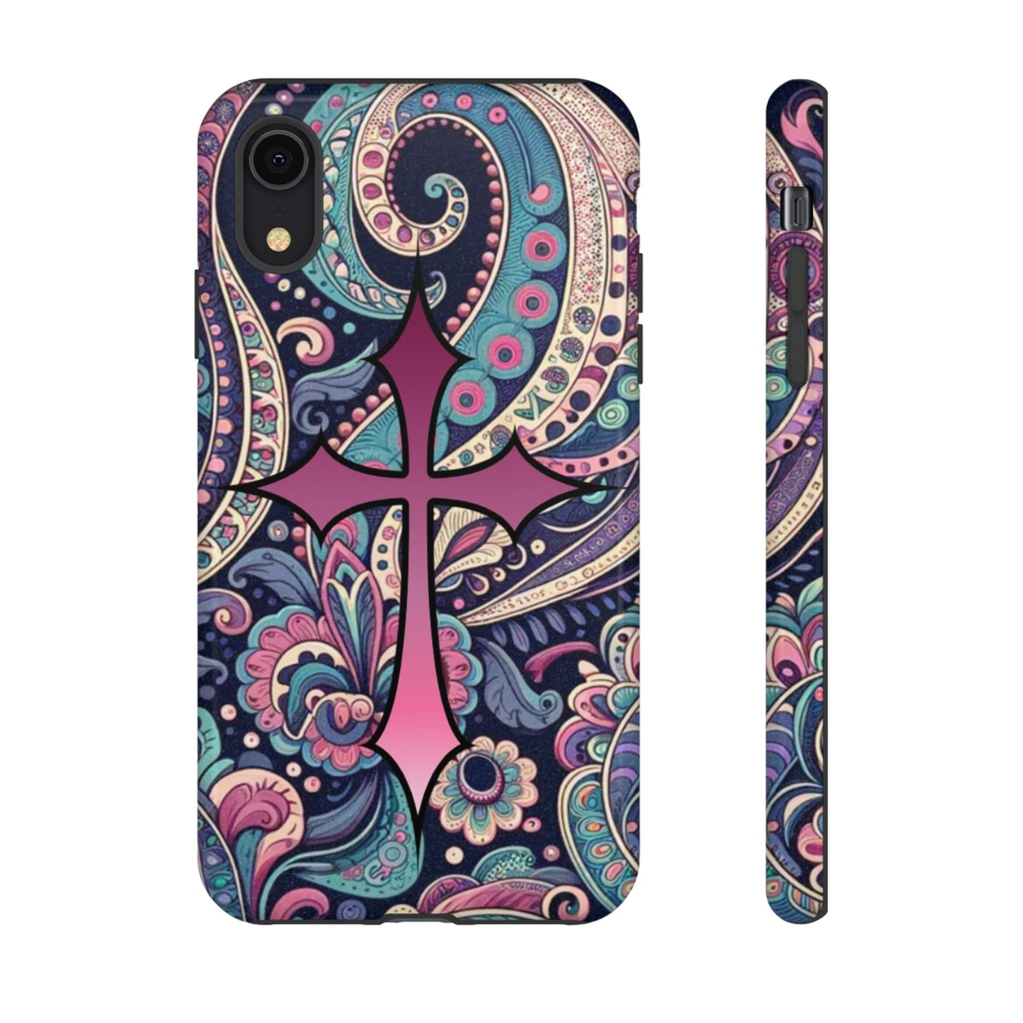Colorful Cross Phone Case, Tough Phone Cover, Bohemian Style, Unique Gift for Her, Spiritual Design, Easter Accessories