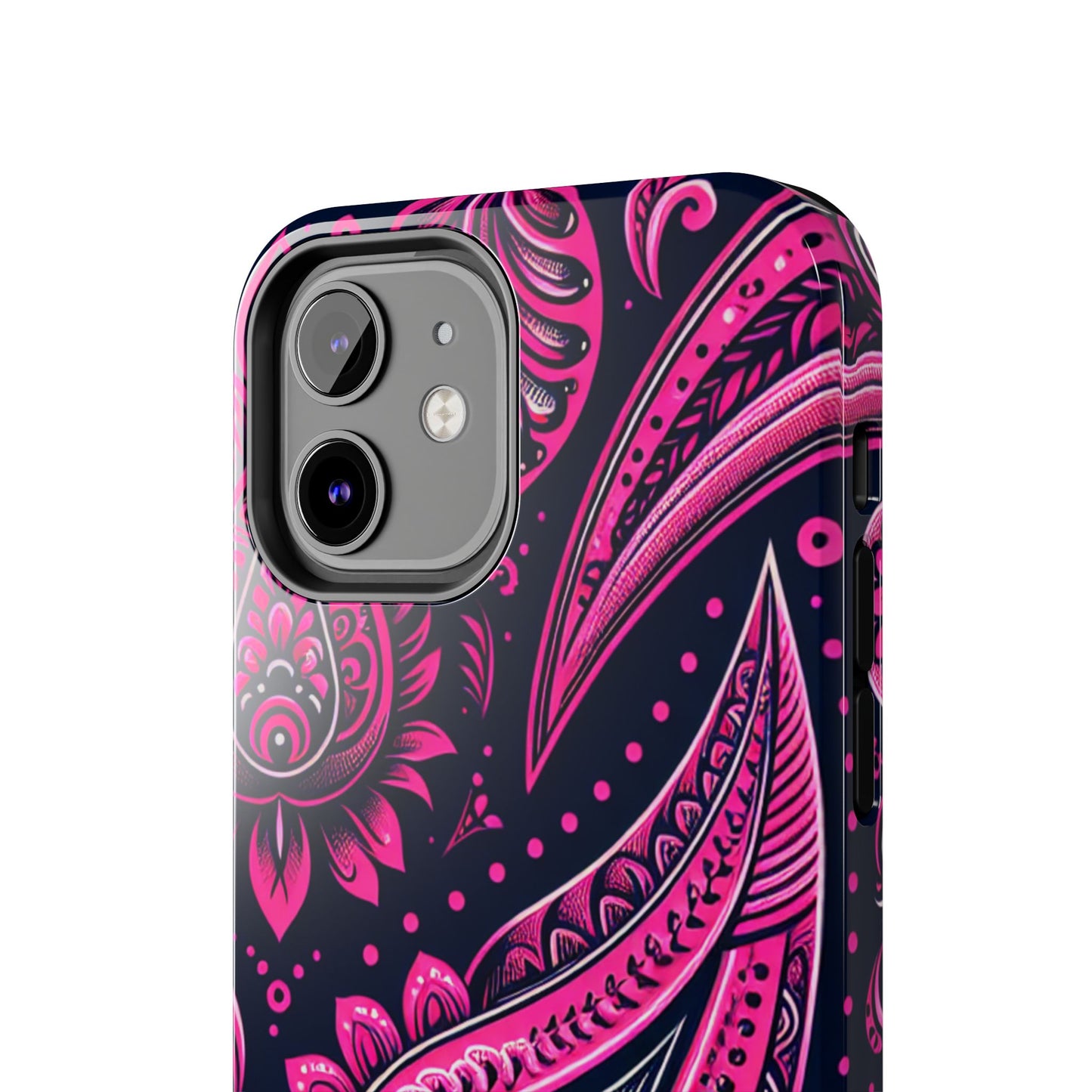 Phone Case - Vibrant Hot Pink Paisley with Black Background