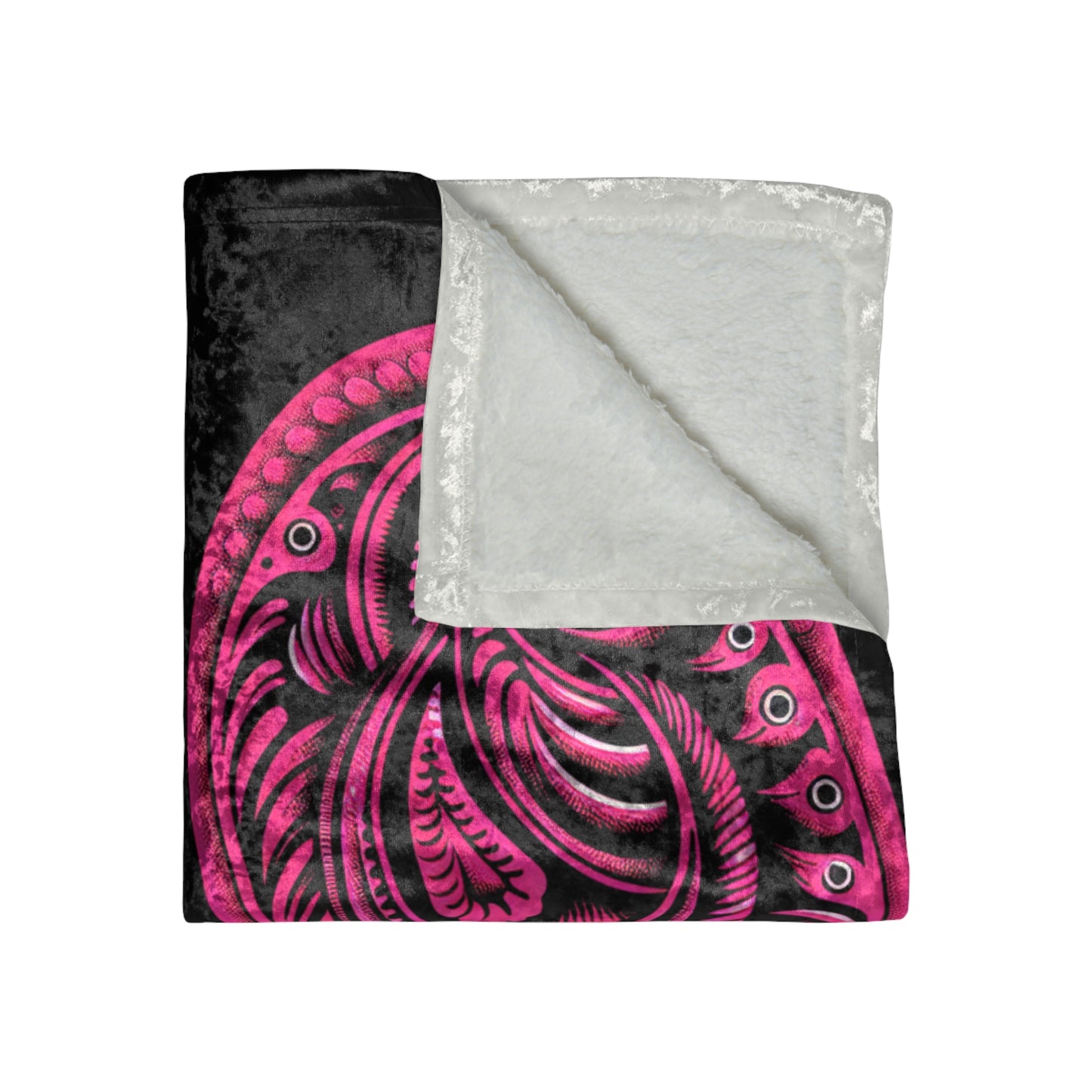 Velvet Blanket - Black with Pink Paisleys, Vibrant Boho Chic Style