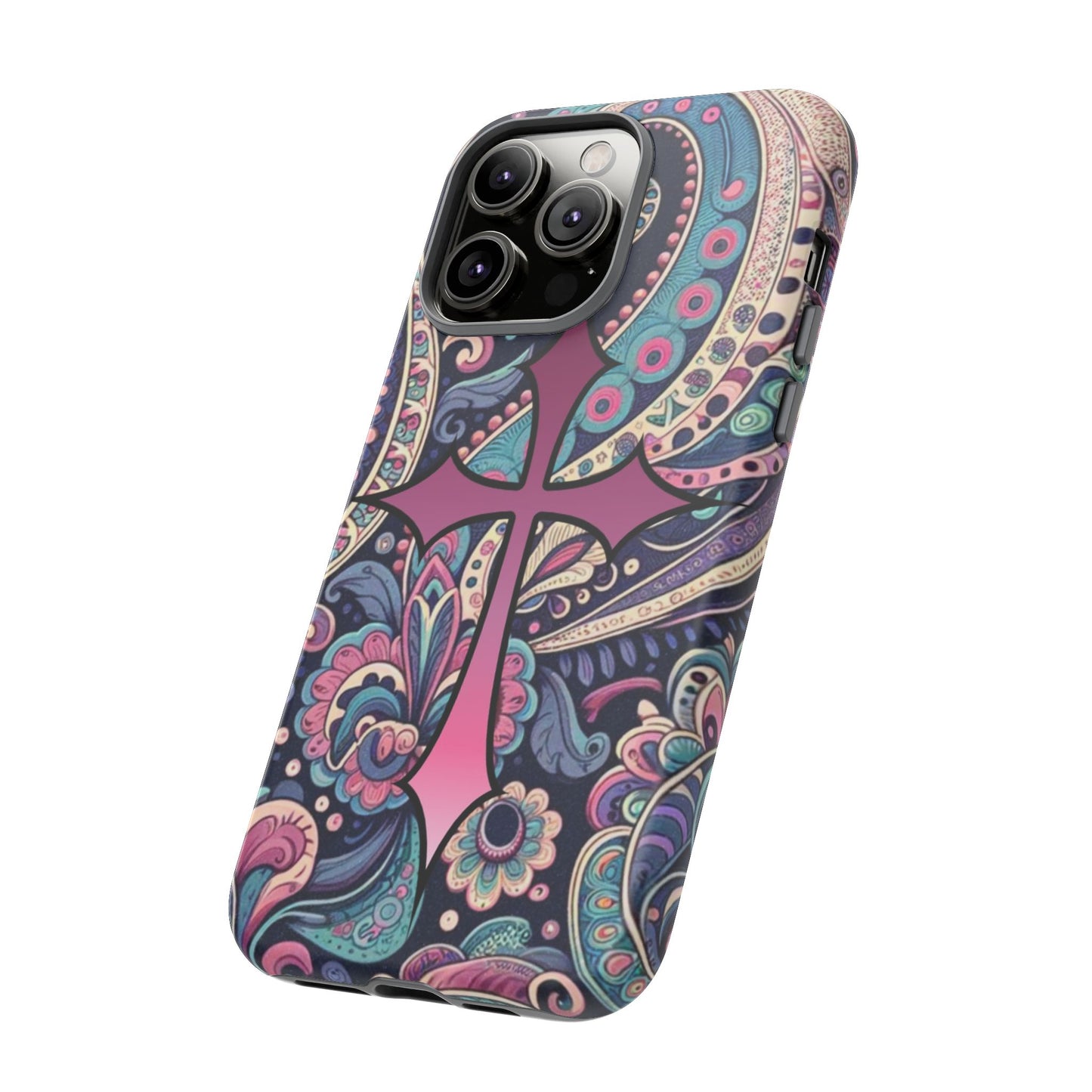 Colorful Cross Phone Case, Tough Phone Cover, Bohemian Style, Unique Gift for Her, Spiritual Design, Easter Accessories
