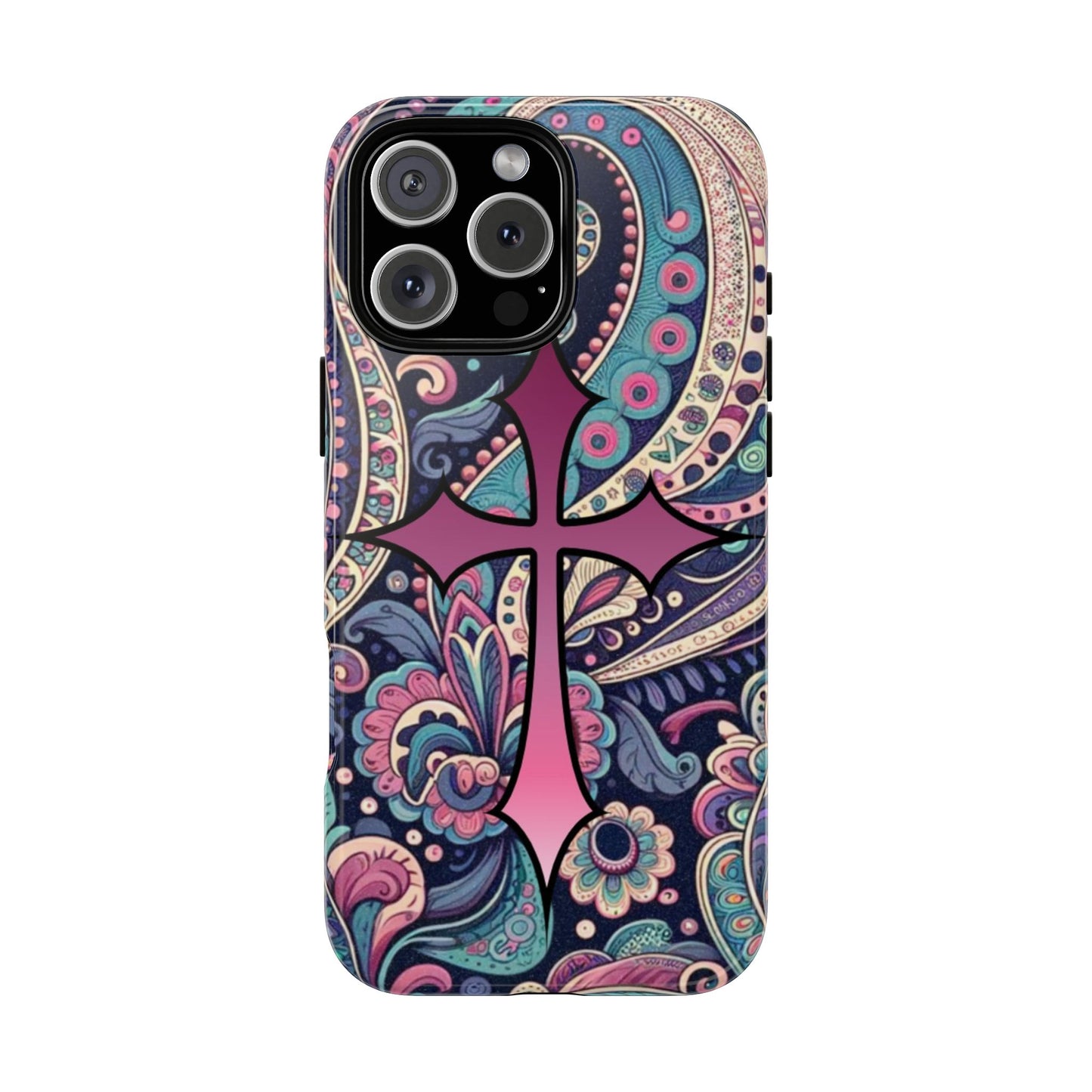 Colorful Cross Phone Case, Tough Phone Cover, Bohemian Style, Unique Gift for Her, Spiritual Design, Easter Accessories